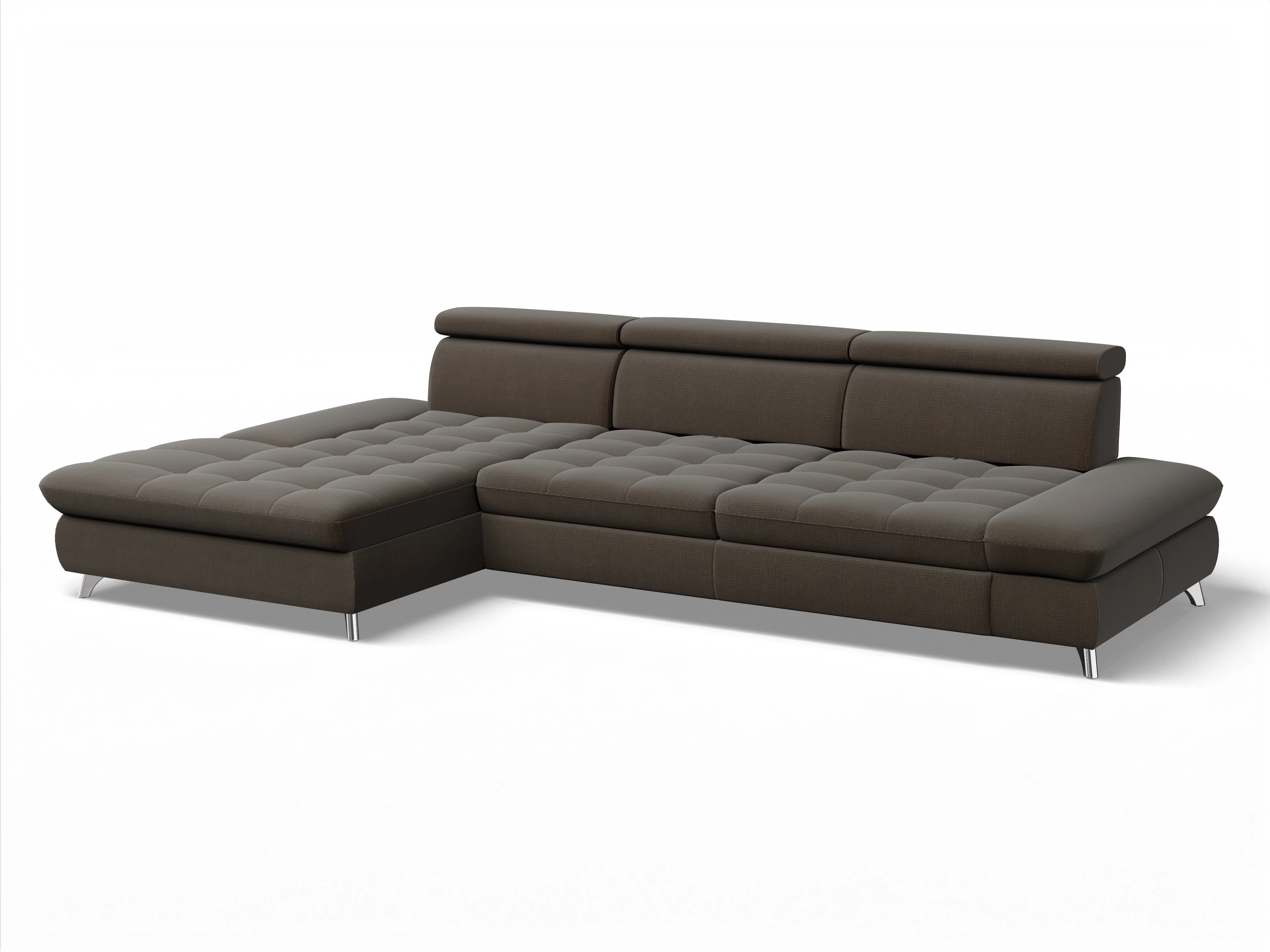 Ansicht des Produktes Memphis Stoff Ecksofa links Abschluss offen in Stoff Braun