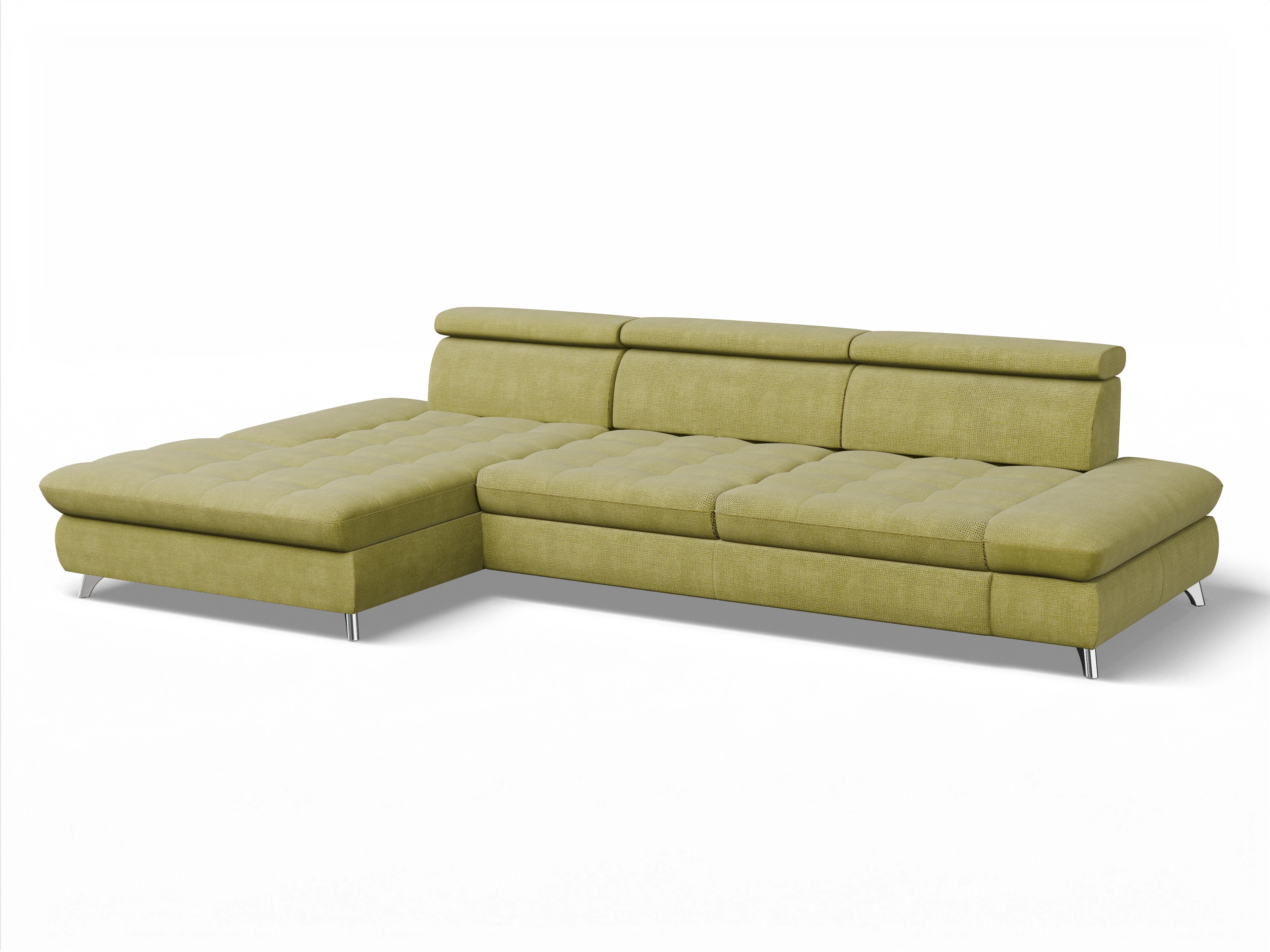 Ansicht des Produktes Memphis Stoff Ecksofa links Abschluss offen in Stoff Grün