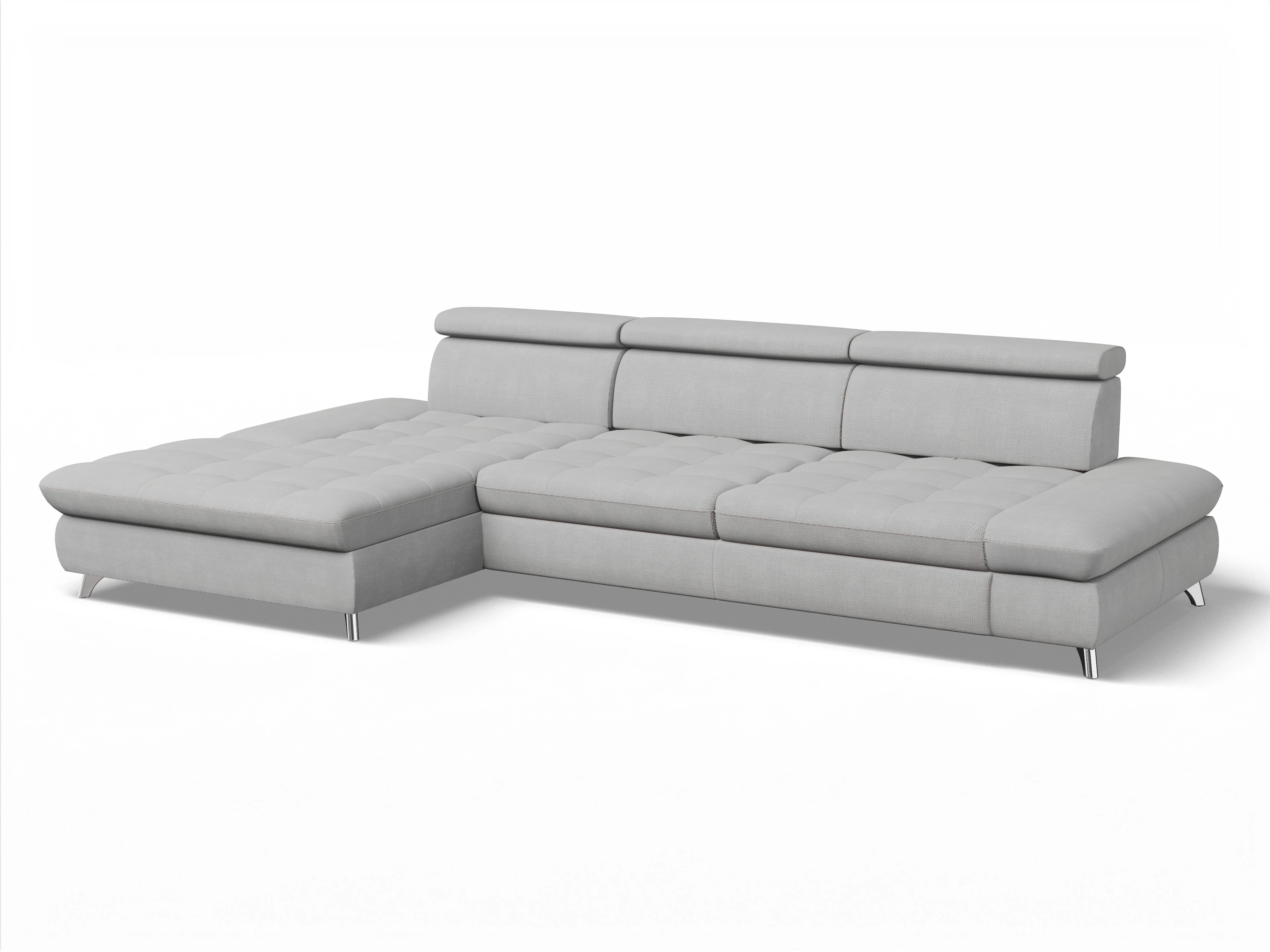 Ansicht des Produktes Memphis Stoff Ecksofa links Abschluss offen in Stoff Grau