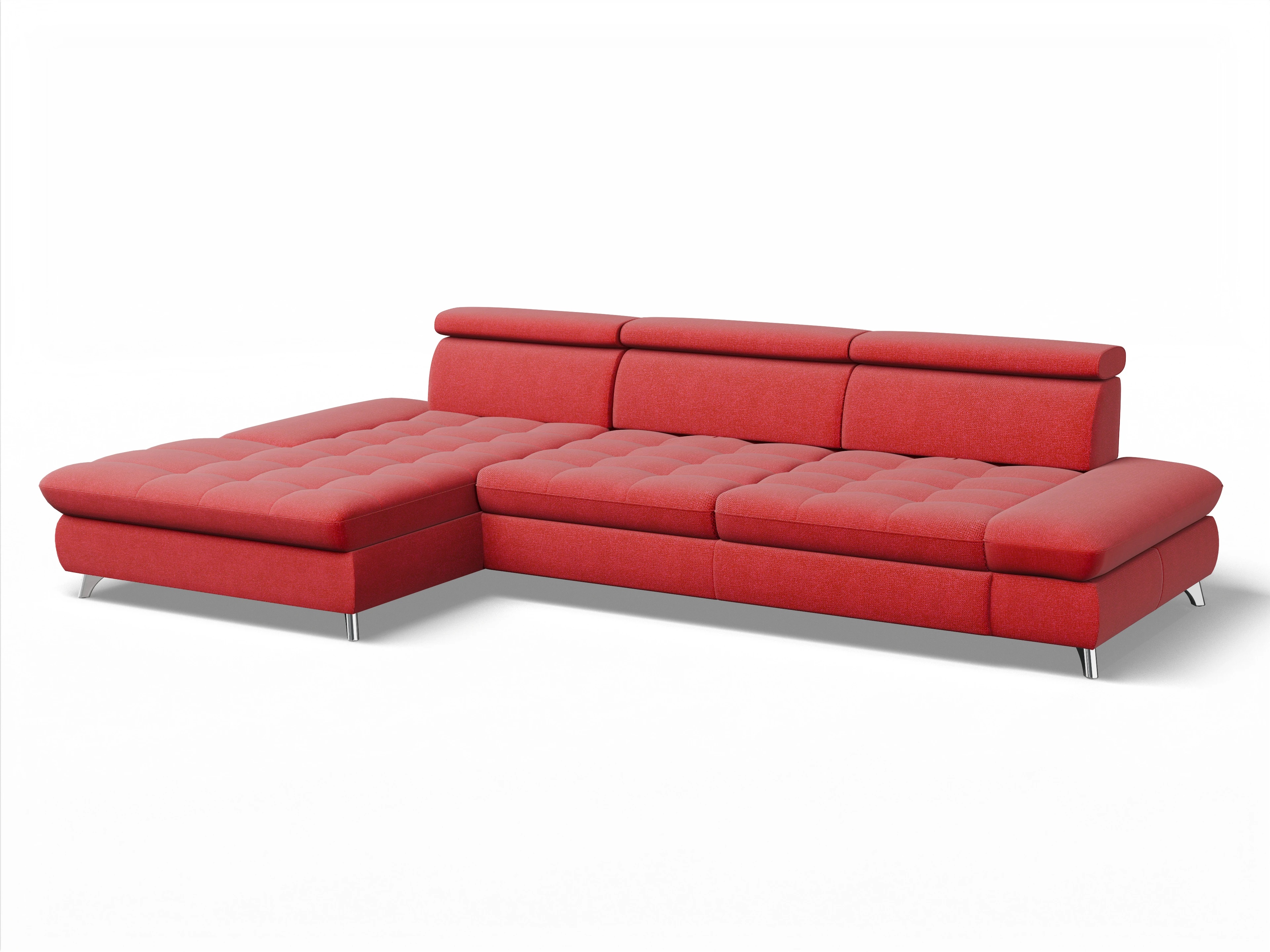 Ansicht des Produktes Memphis Stoff Ecksofa links Abschluss offen in Stoff Rot