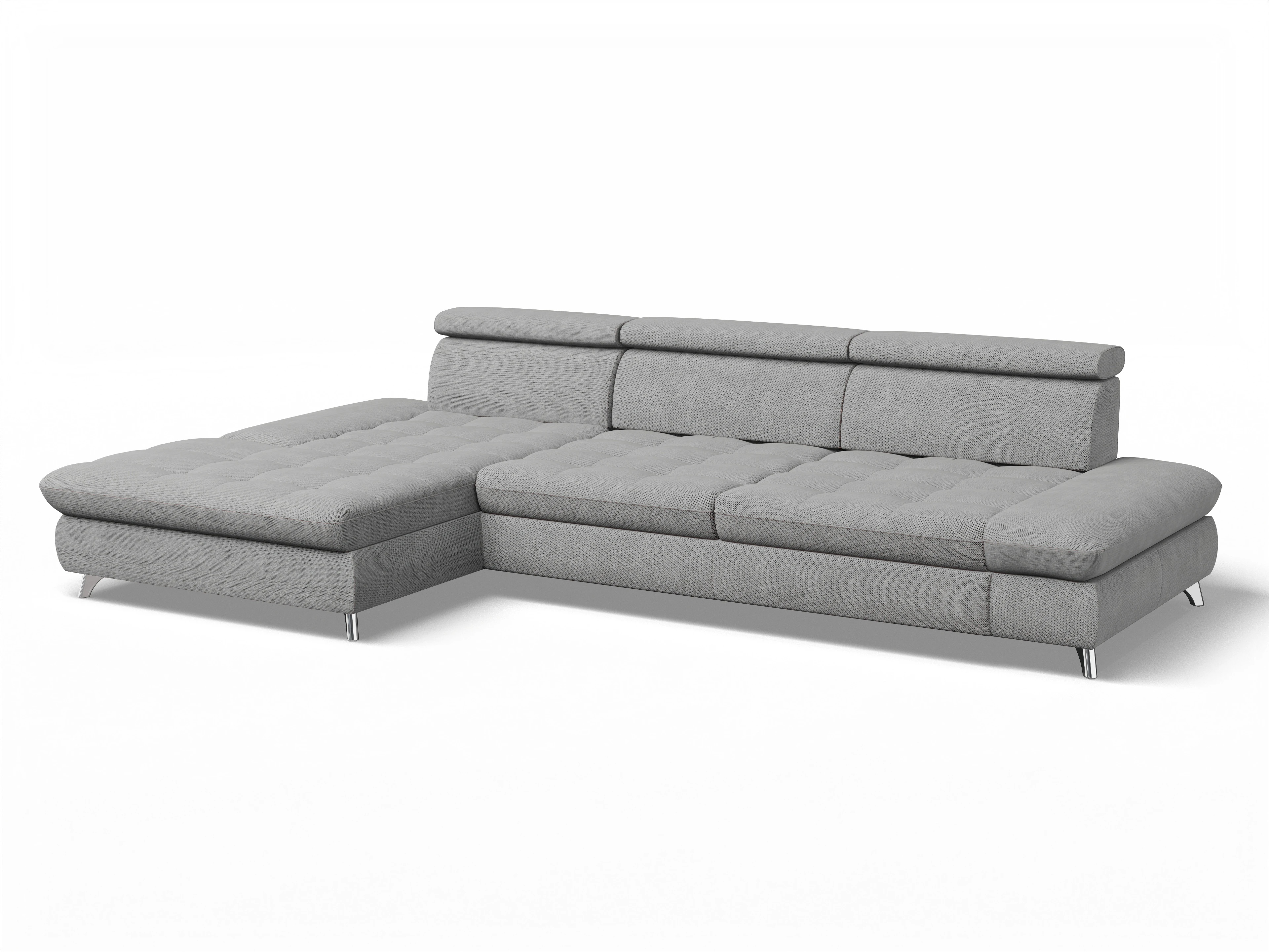 Ansicht des Produktes Memphis Stoff Ecksofa links Abschluss offen in Stoff Grau