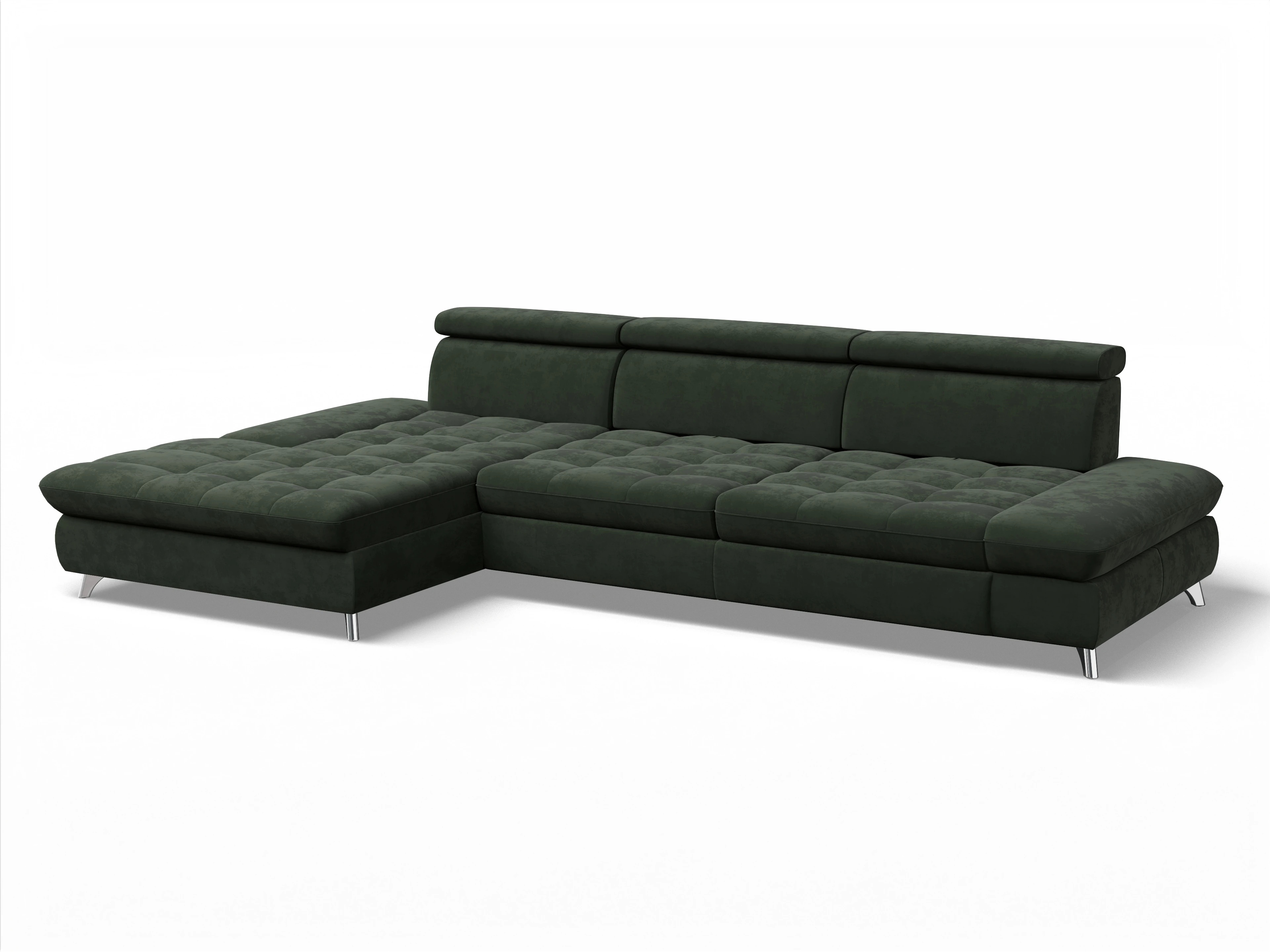 Ansicht des Produktes Memphis Stoff Ecksofa links Abschluss offen in Stoff Grün
