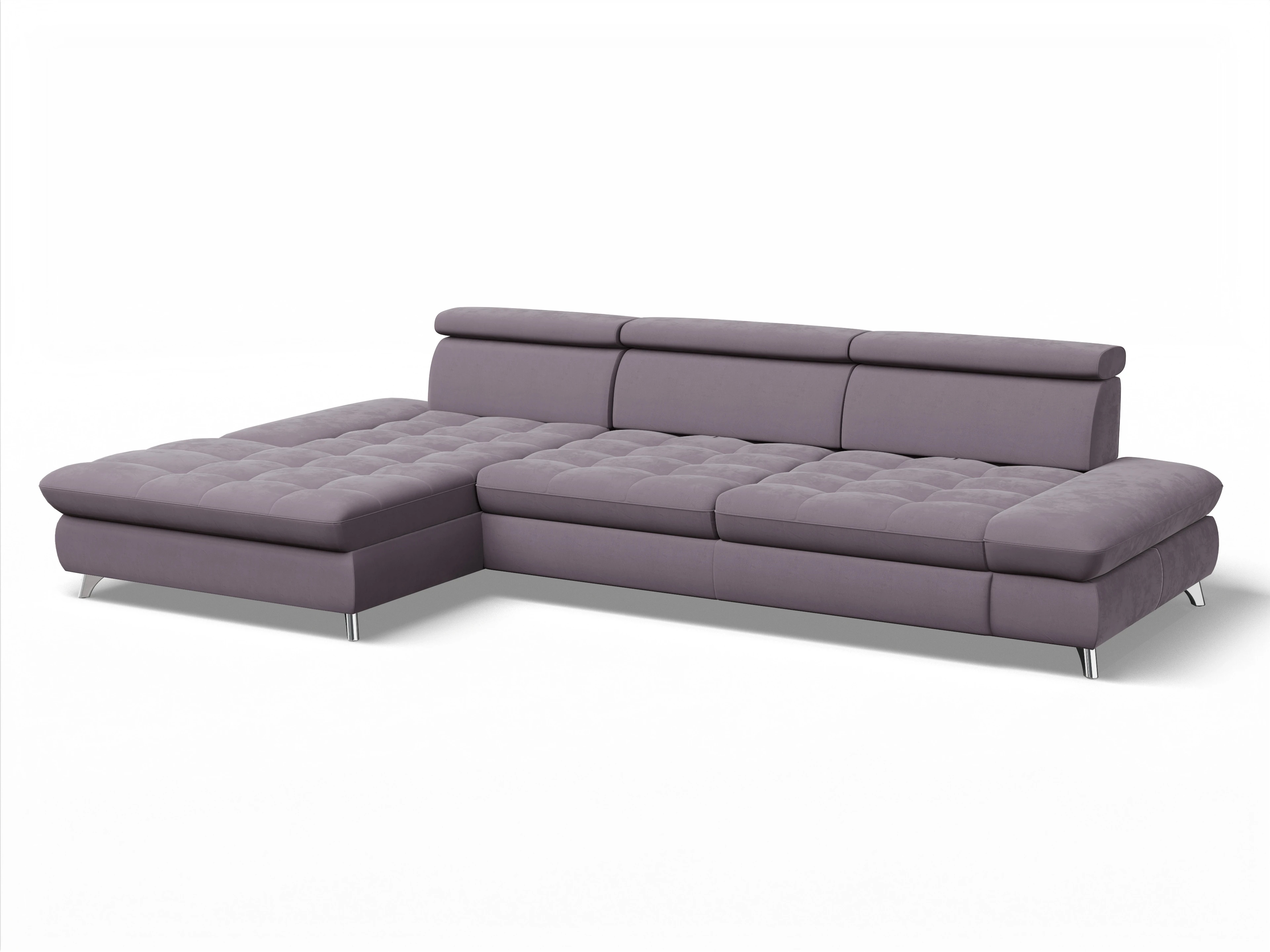 Ansicht des Produktes Memphis Stoff Ecksofa links Abschluss offen in Stoff Lila