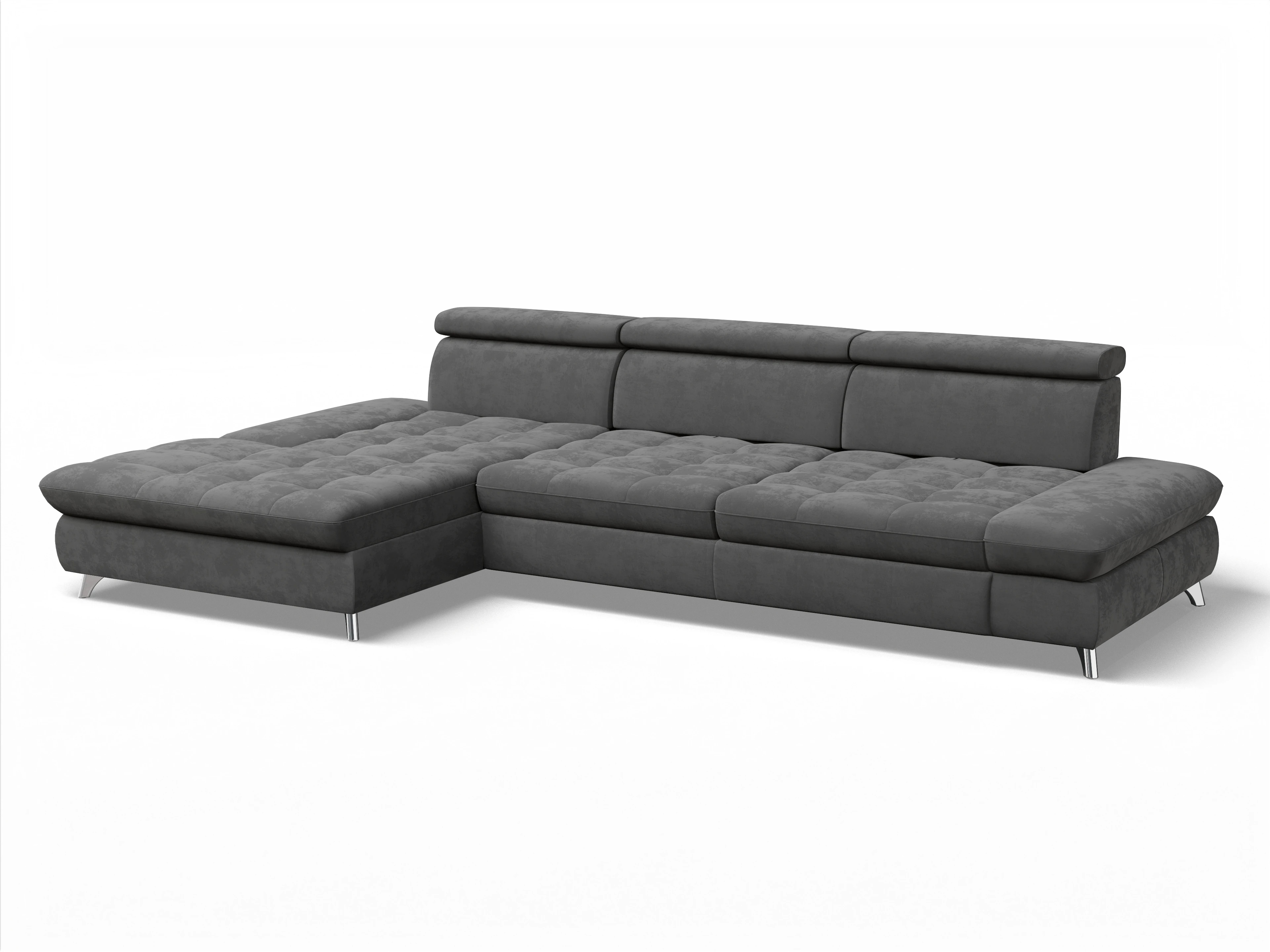 Ansicht des Produktes Memphis Stoff Ecksofa links Abschluss offen in Stoff Grau