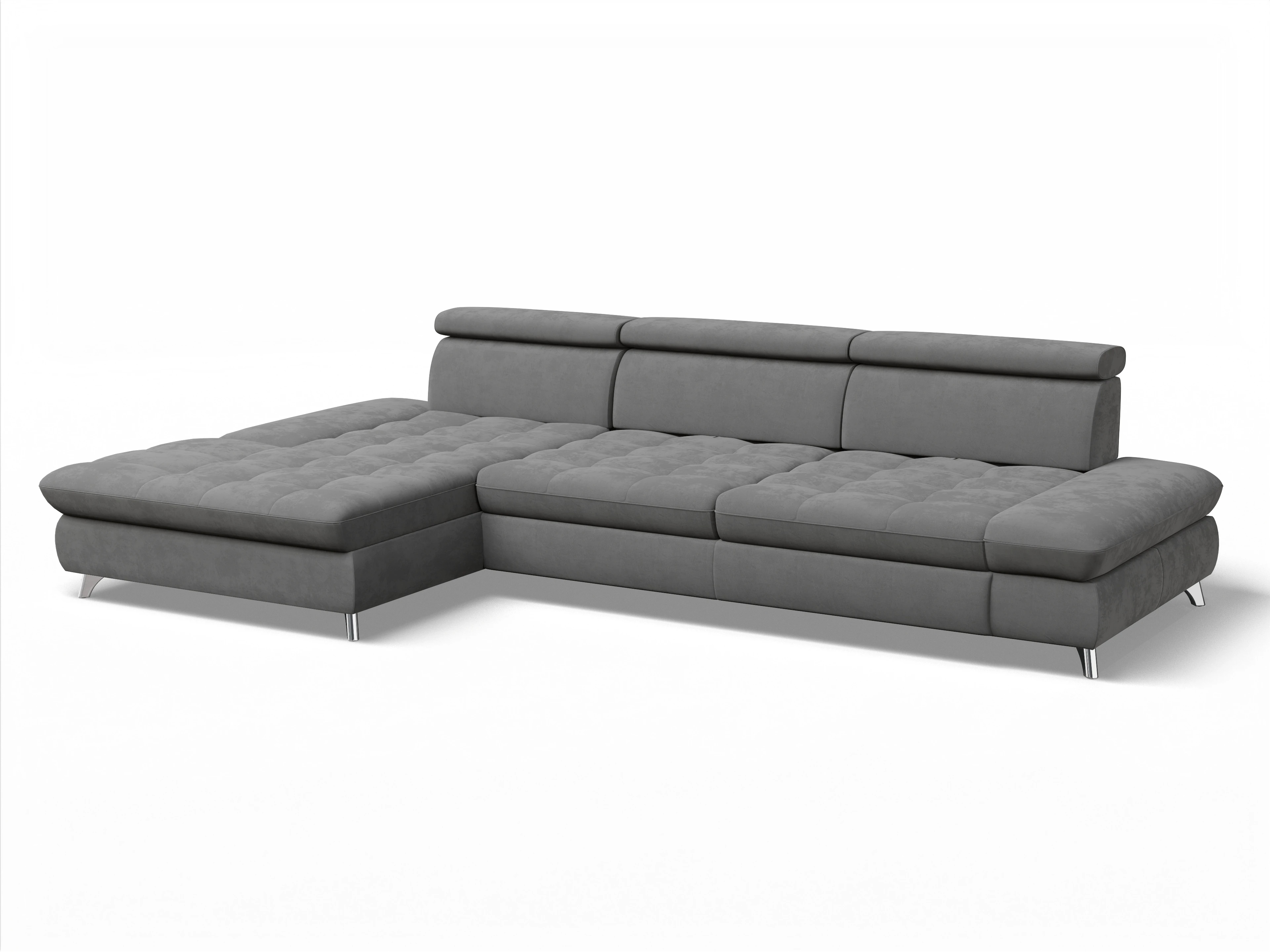 Ansicht des Produktes Memphis Stoff Ecksofa links Abschluss offen in Stoff Grau