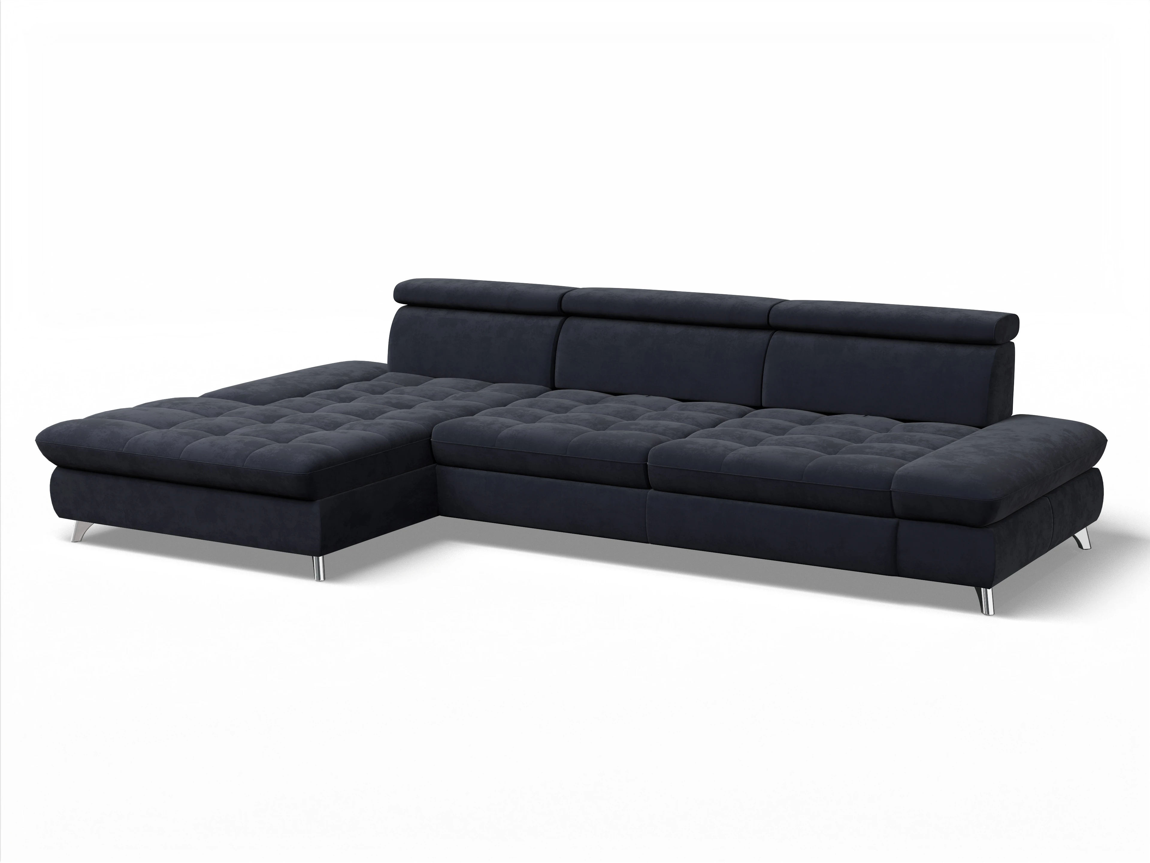 Ansicht des Produktes Memphis Stoff Ecksofa links Abschluss offen in Stoff Blau
