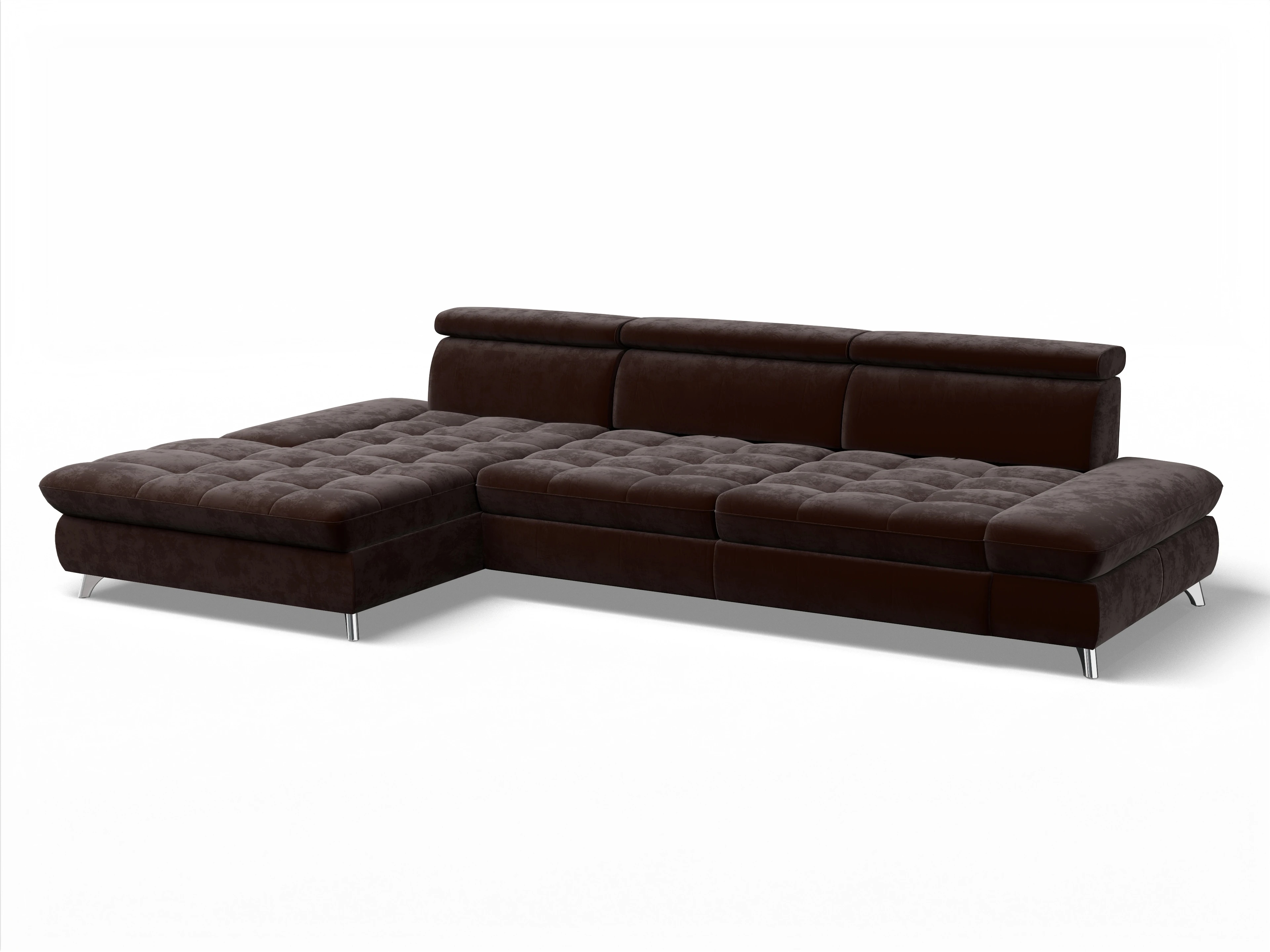 Ansicht des Produktes Memphis Stoff Ecksofa links Abschluss offen in Stoff Braun