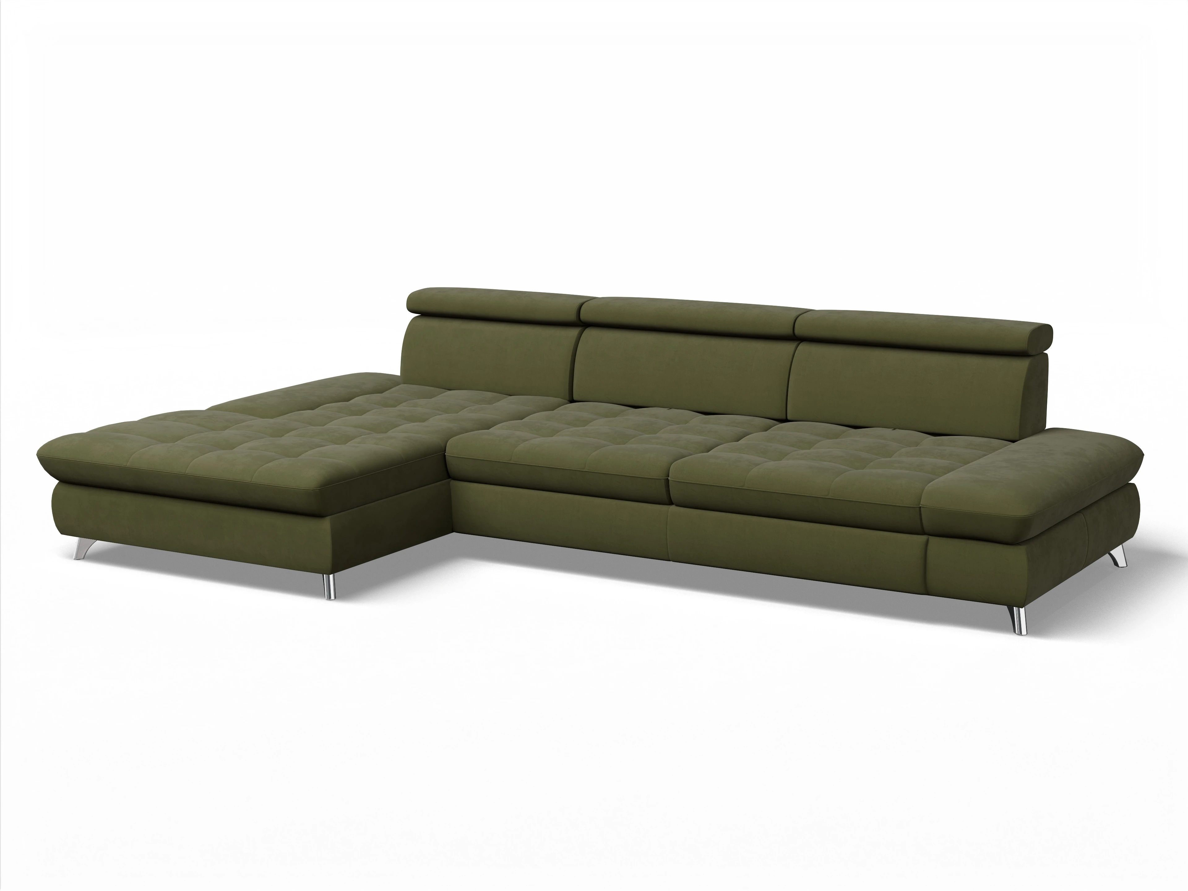 Ansicht des Produktes Memphis Stoff Ecksofa links Abschluss offen in Stoff Grün