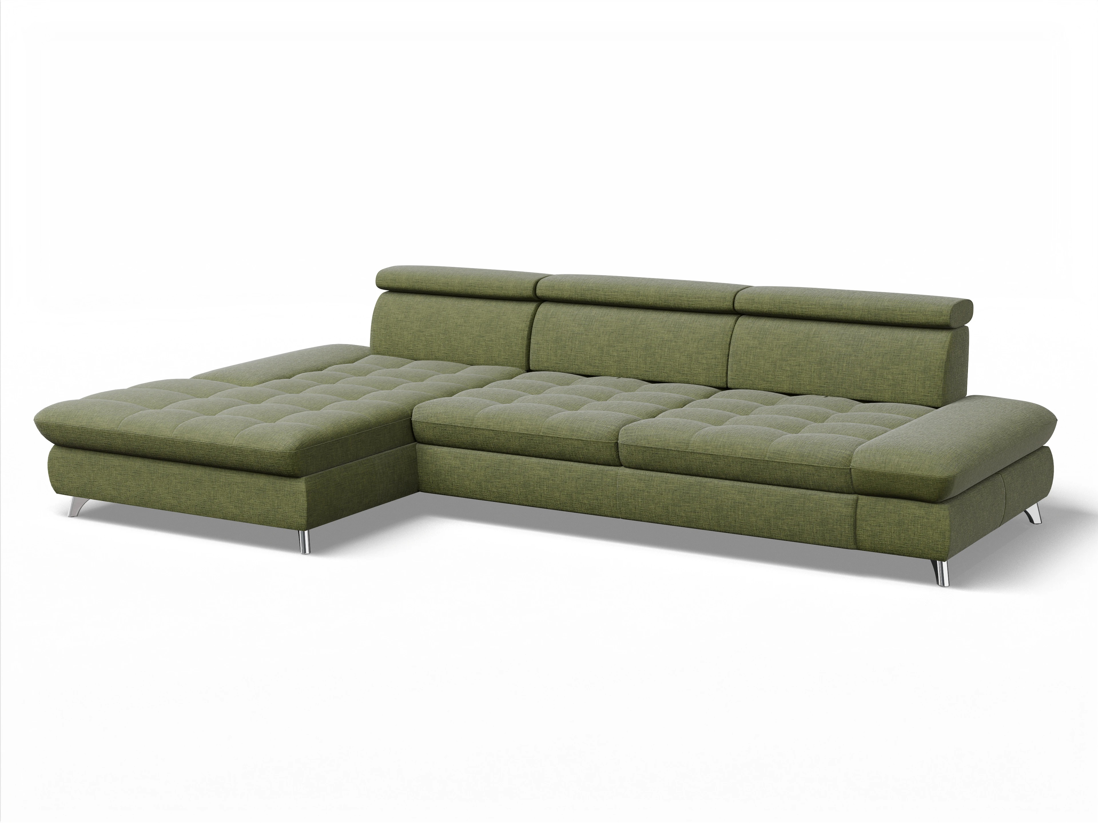 Ansicht des Produktes Memphis Stoff Ecksofa links Abschluss offen in Stoff Grün