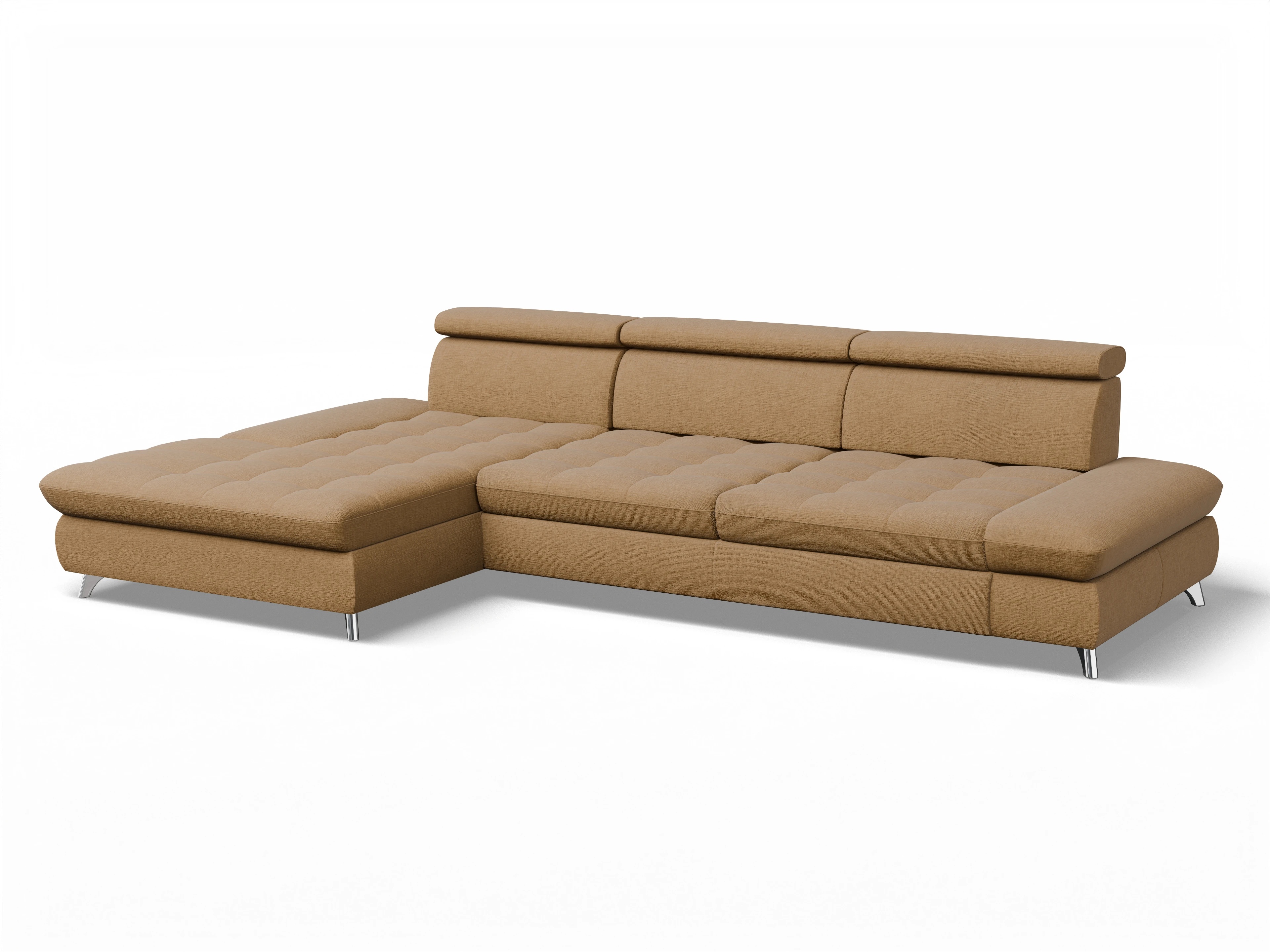 Ansicht des Produktes Memphis Stoff Ecksofa links Abschluss offen in Stoff Orange
