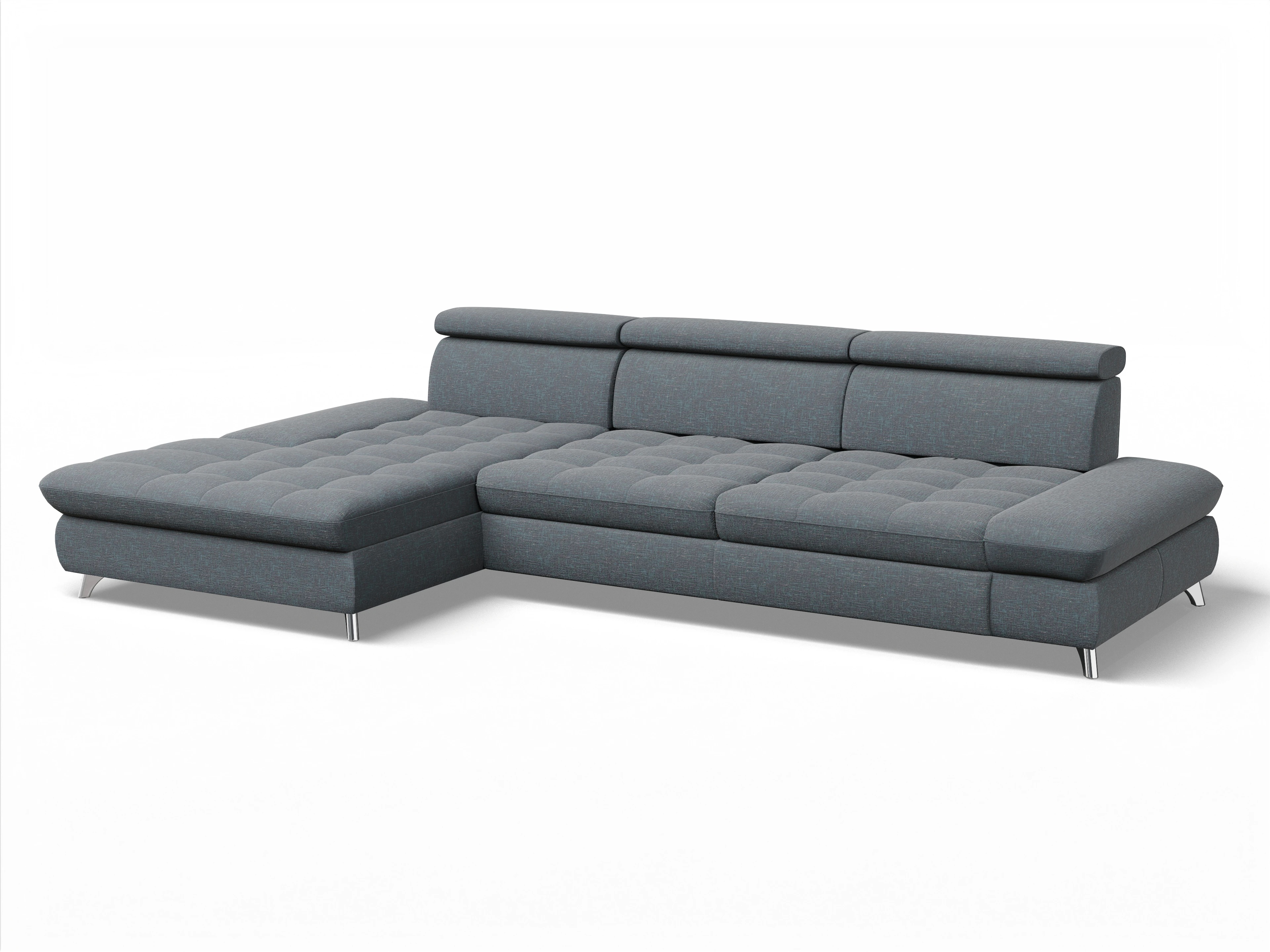 Ansicht des Produktes Memphis Stoff Ecksofa links Abschluss offen in Stoff Grau