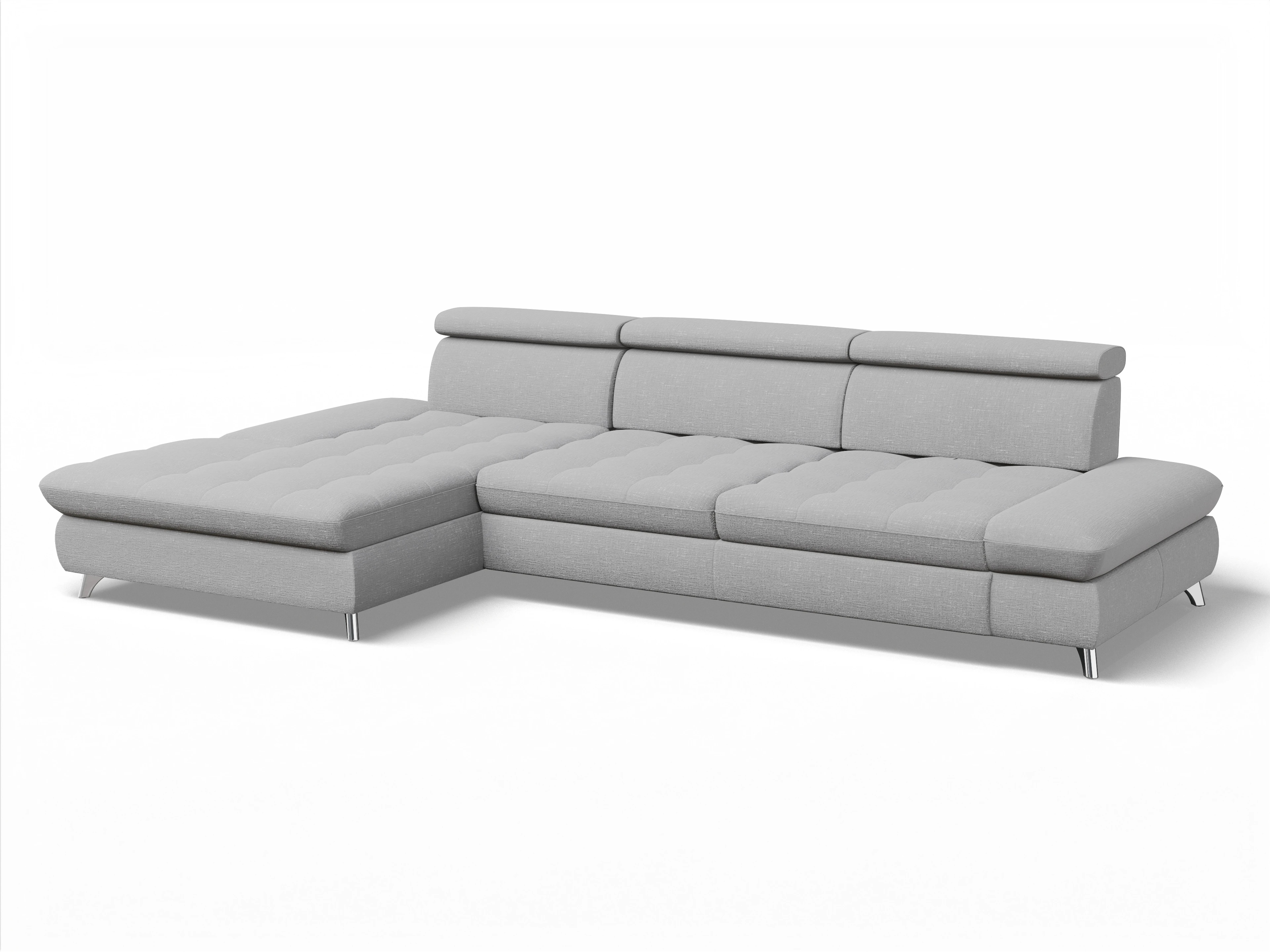 Ansicht des Produktes Memphis Stoff Ecksofa links Abschluss offen in Stoff Grau
