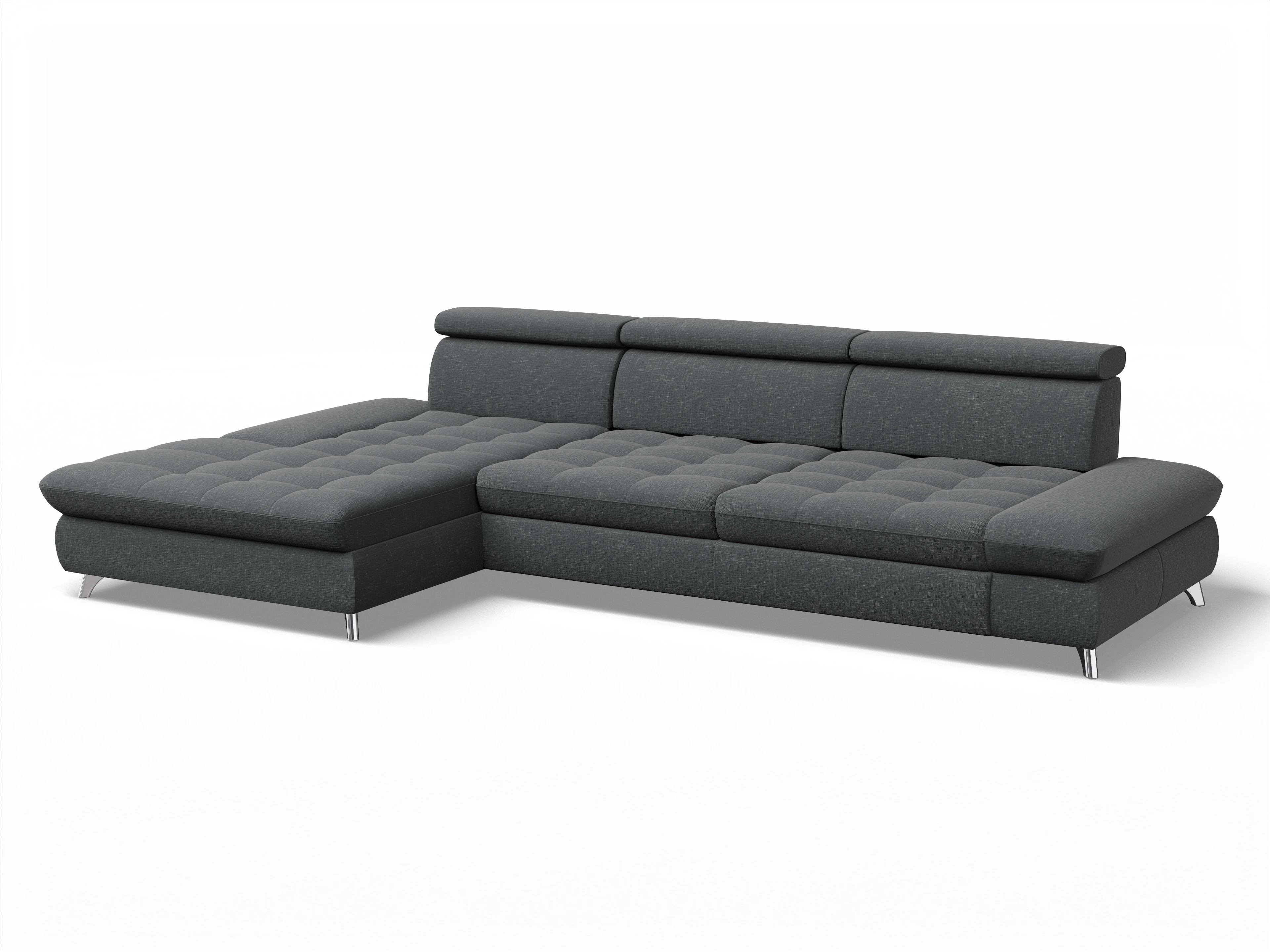 Ansicht des Produktes Memphis Stoff Ecksofa links Abschluss offen in Stoff Grau