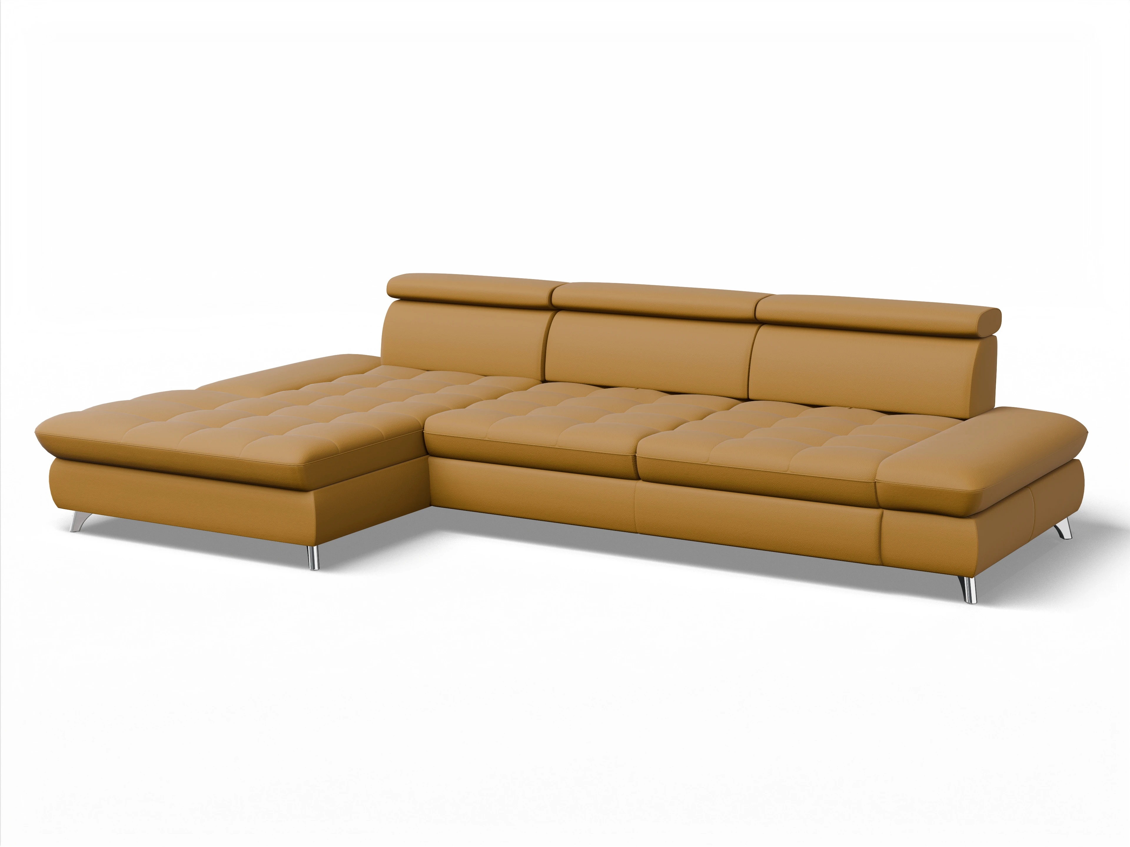 Ansicht des Produktes Memphis Stoff Ecksofa links Abschluss offen in Leder Gelb