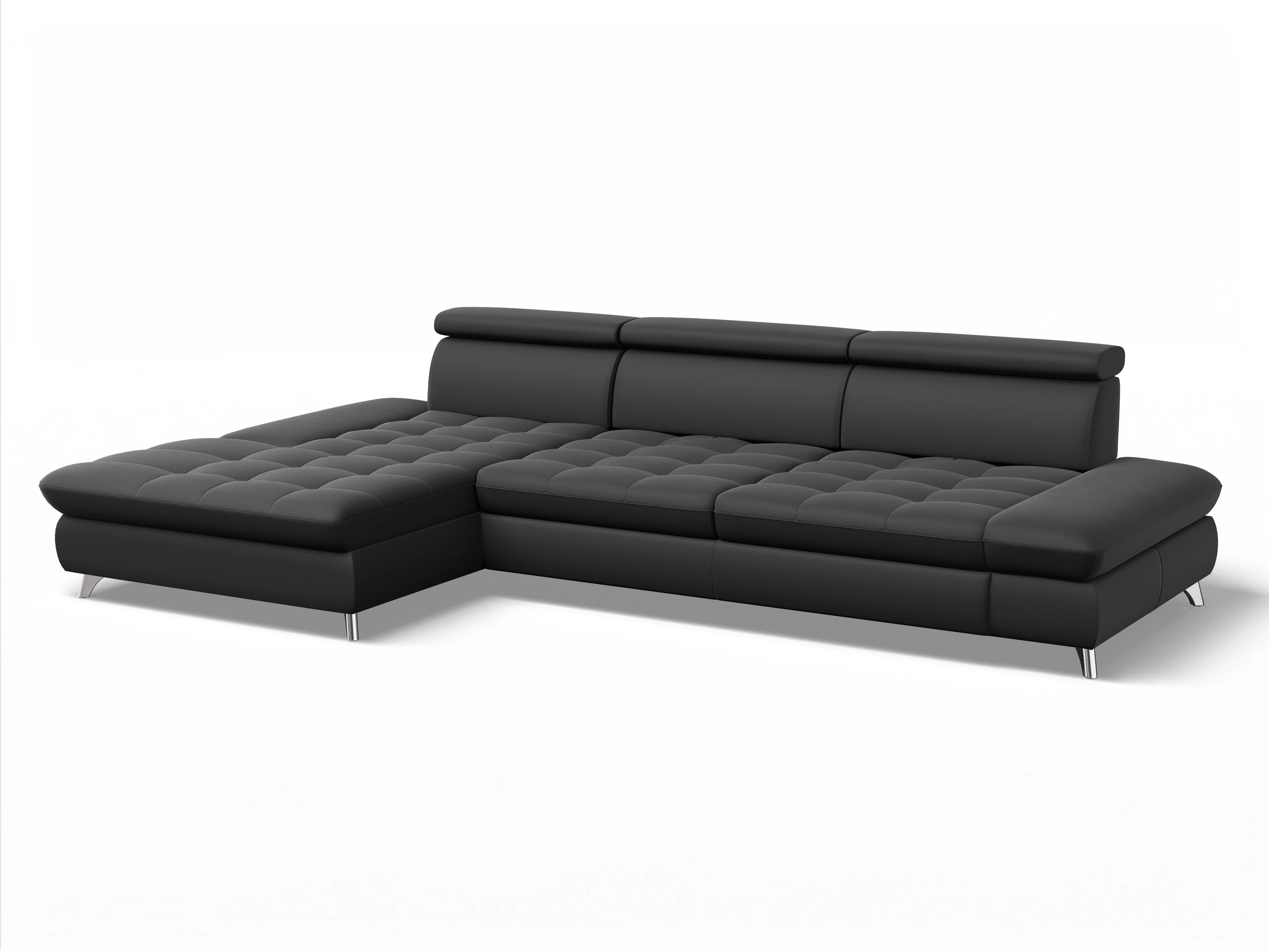 Ansicht des Produktes Memphis Stoff Ecksofa links Abschluss offen in Leder Schwarz