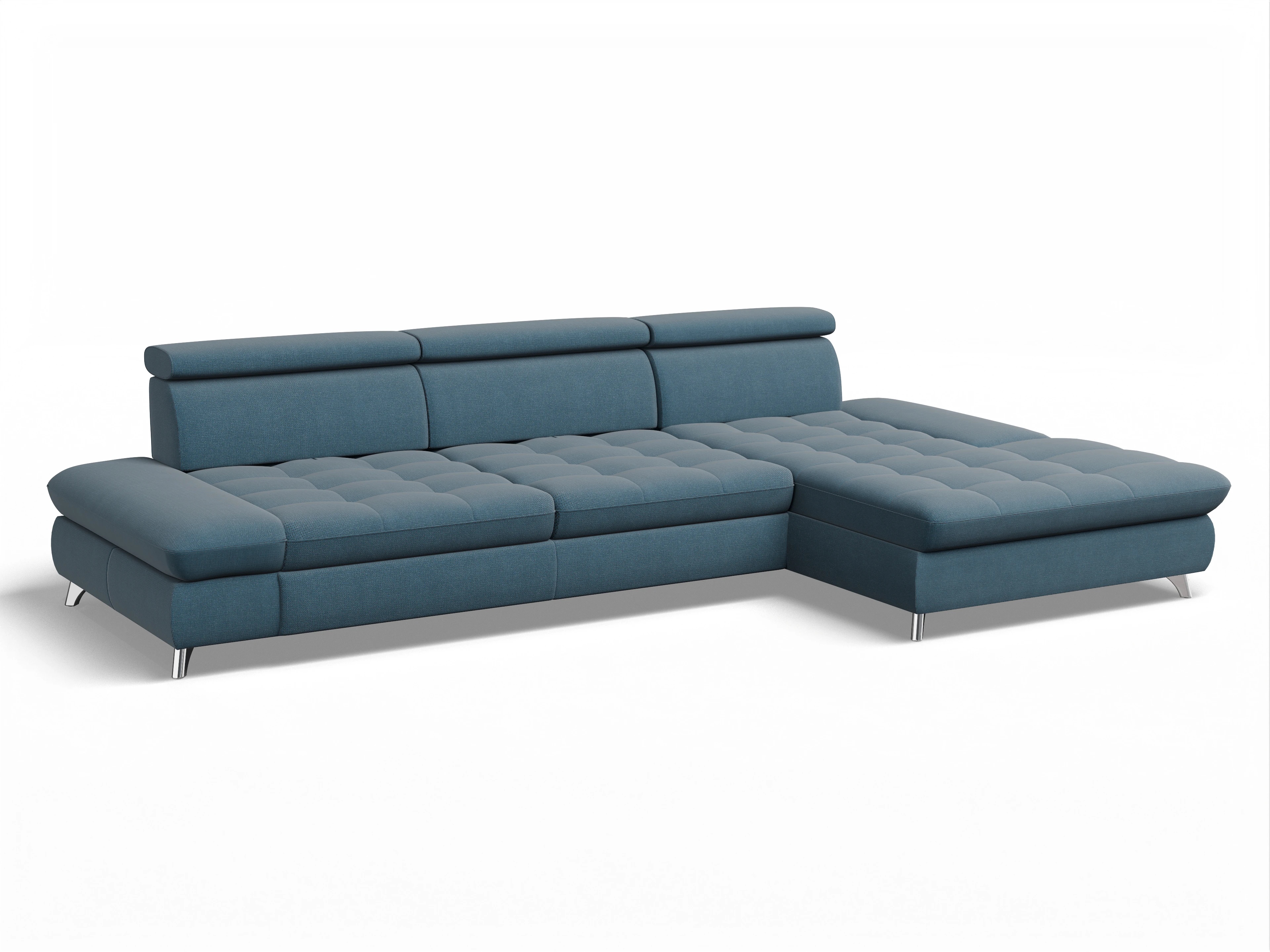 Ansicht des Produktes Memphis Stoff Ecksofa rechts Abschluss offen in Stoff Blau