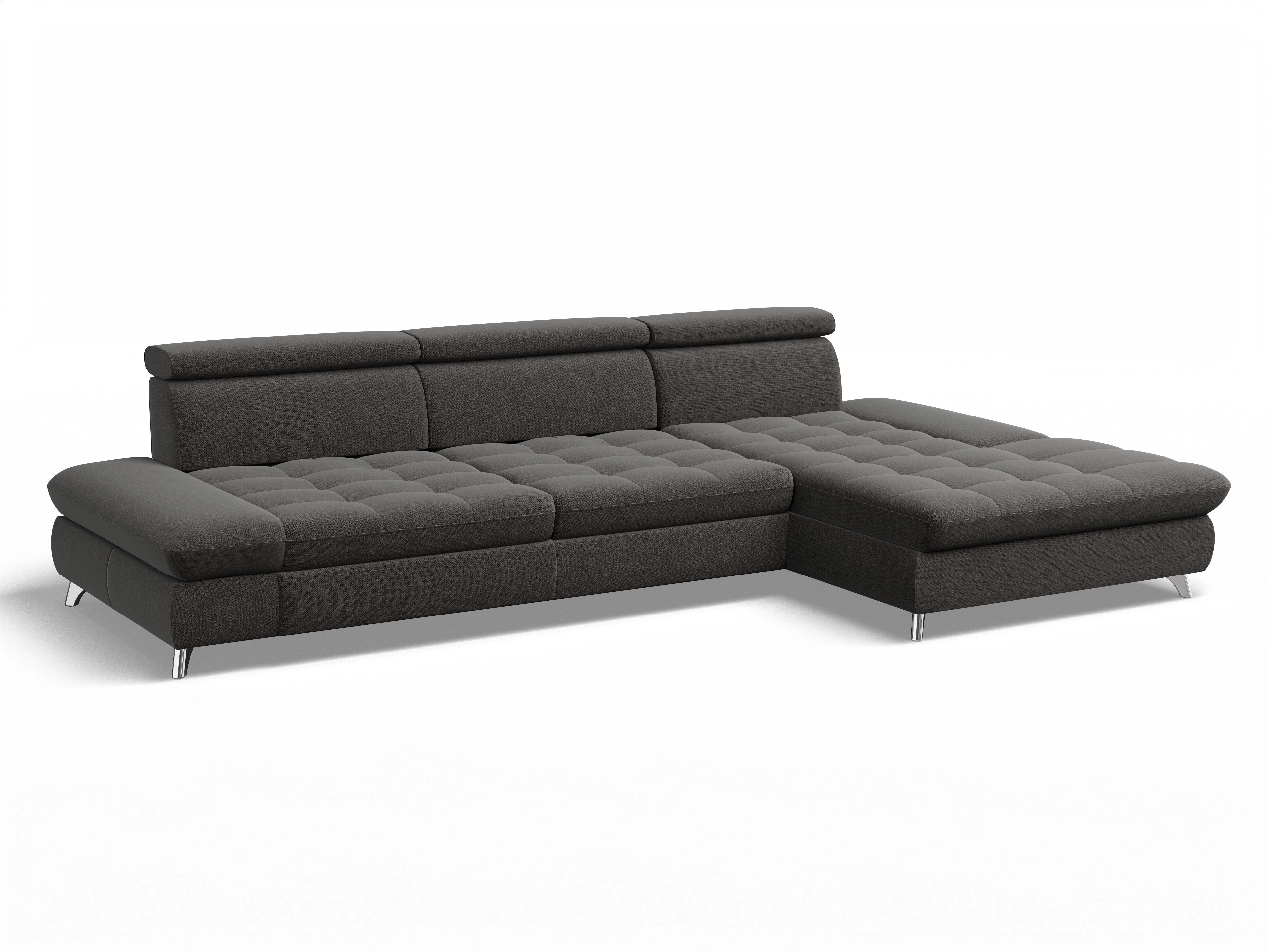 Ansicht des Produktes Memphis Stoff Ecksofa rechts Abschluss offen in Stoff Grau