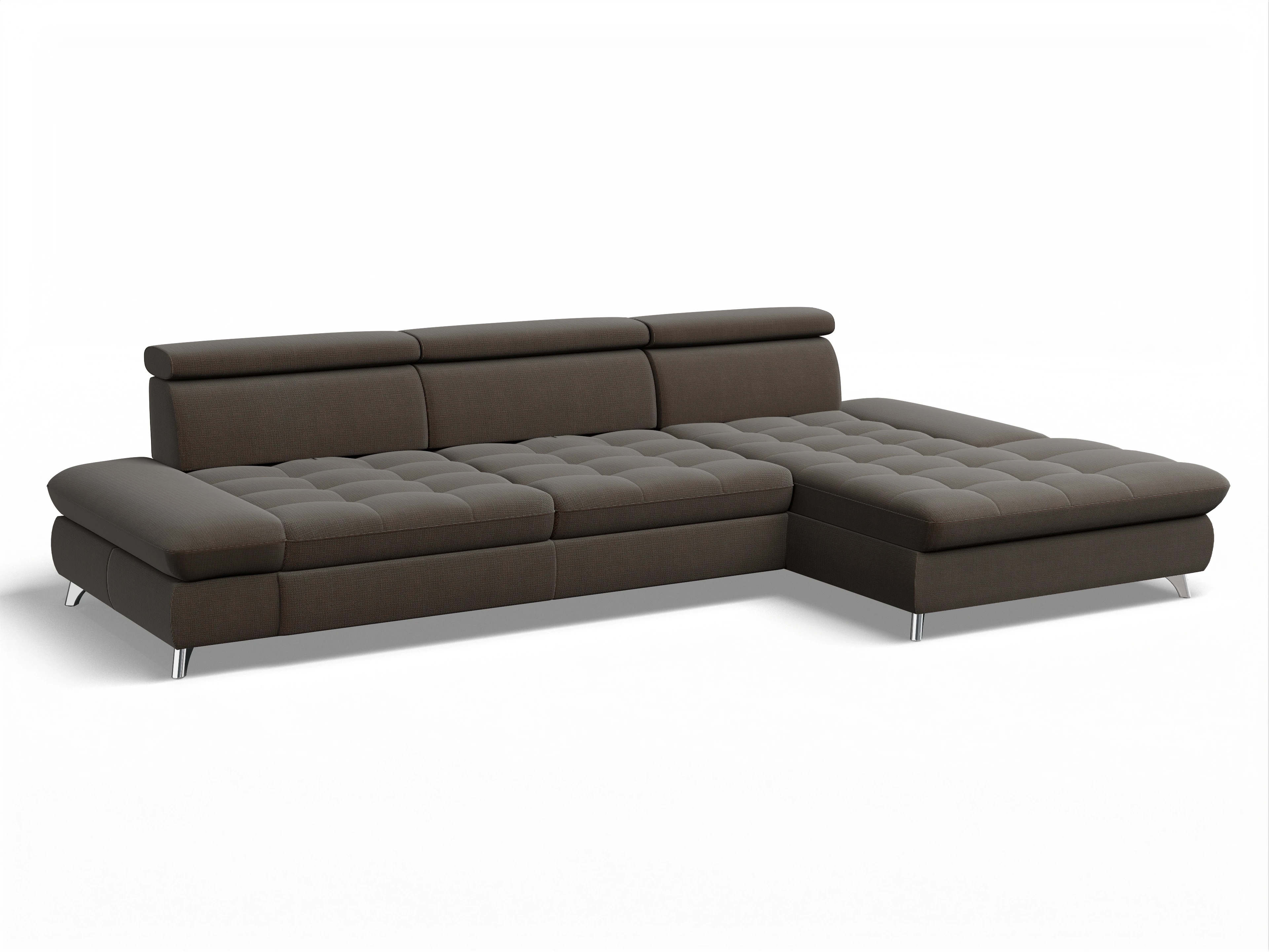Ansicht des Produktes Memphis Stoff Ecksofa rechts Abschluss offen in Stoff Braun