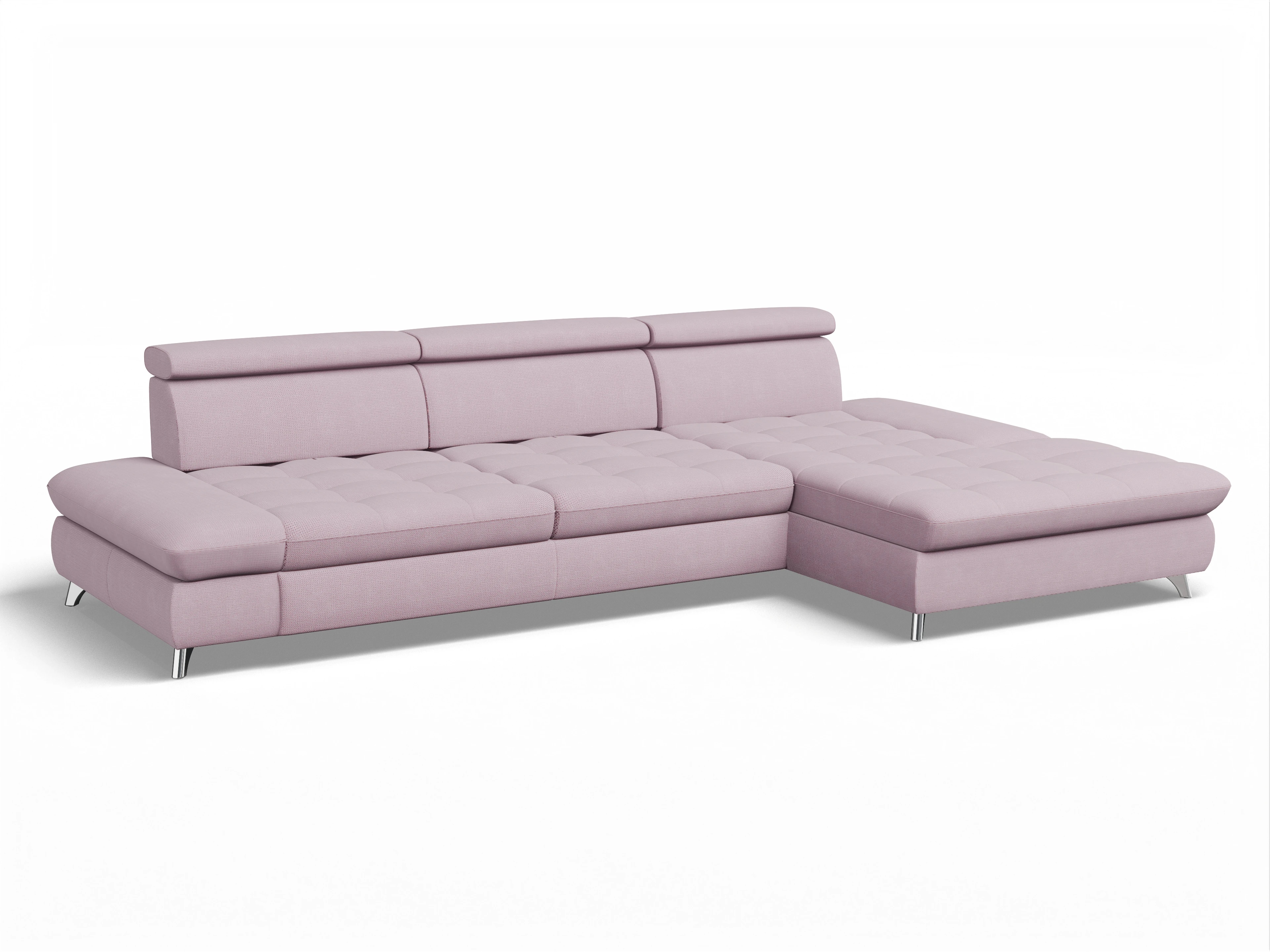 Ansicht des Produktes Memphis Stoff Ecksofa rechts Abschluss offen in Stoff Rosa