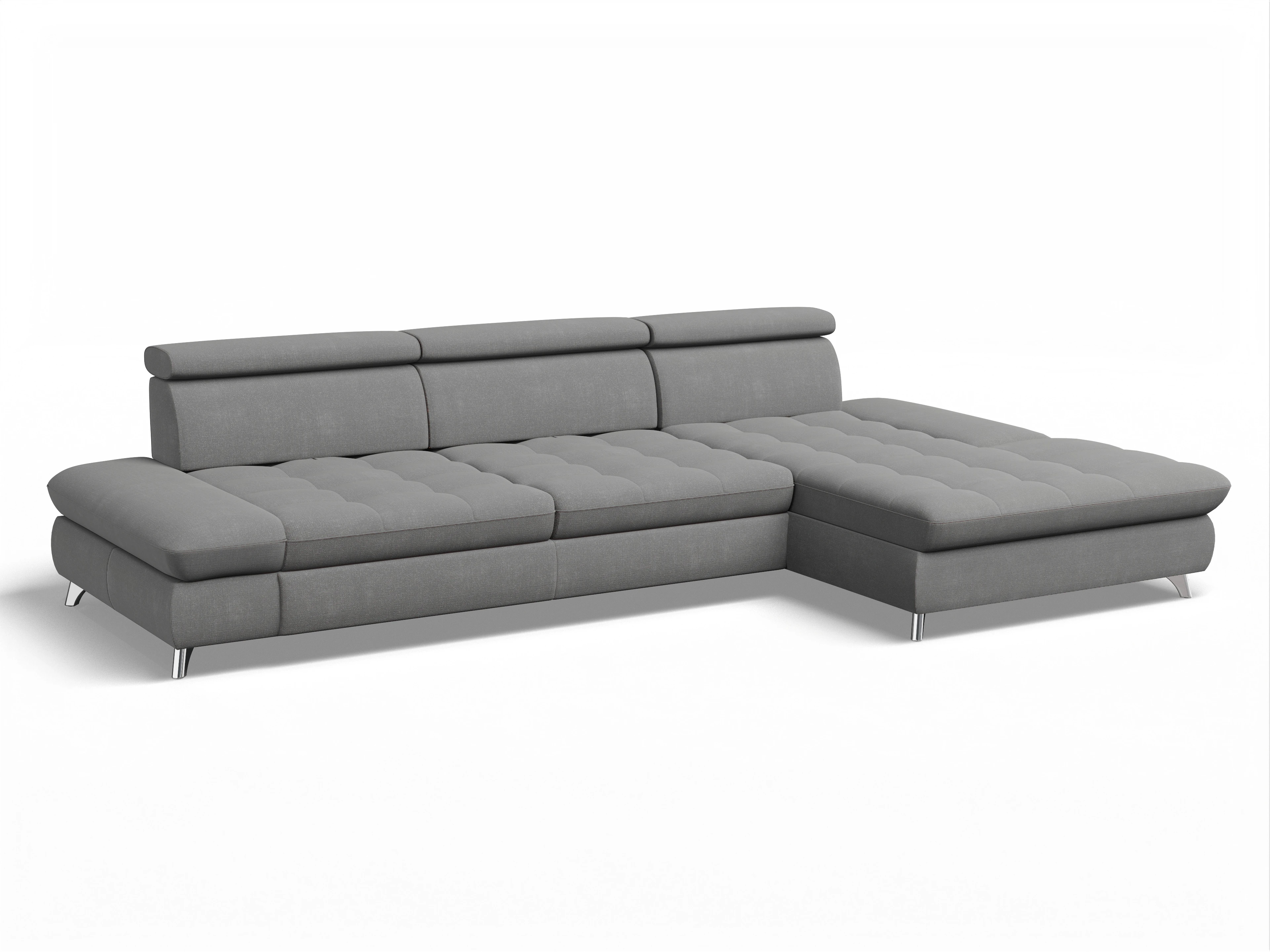 Ansicht des Produktes Memphis Stoff Ecksofa rechts Abschluss offen in Stoff Grau