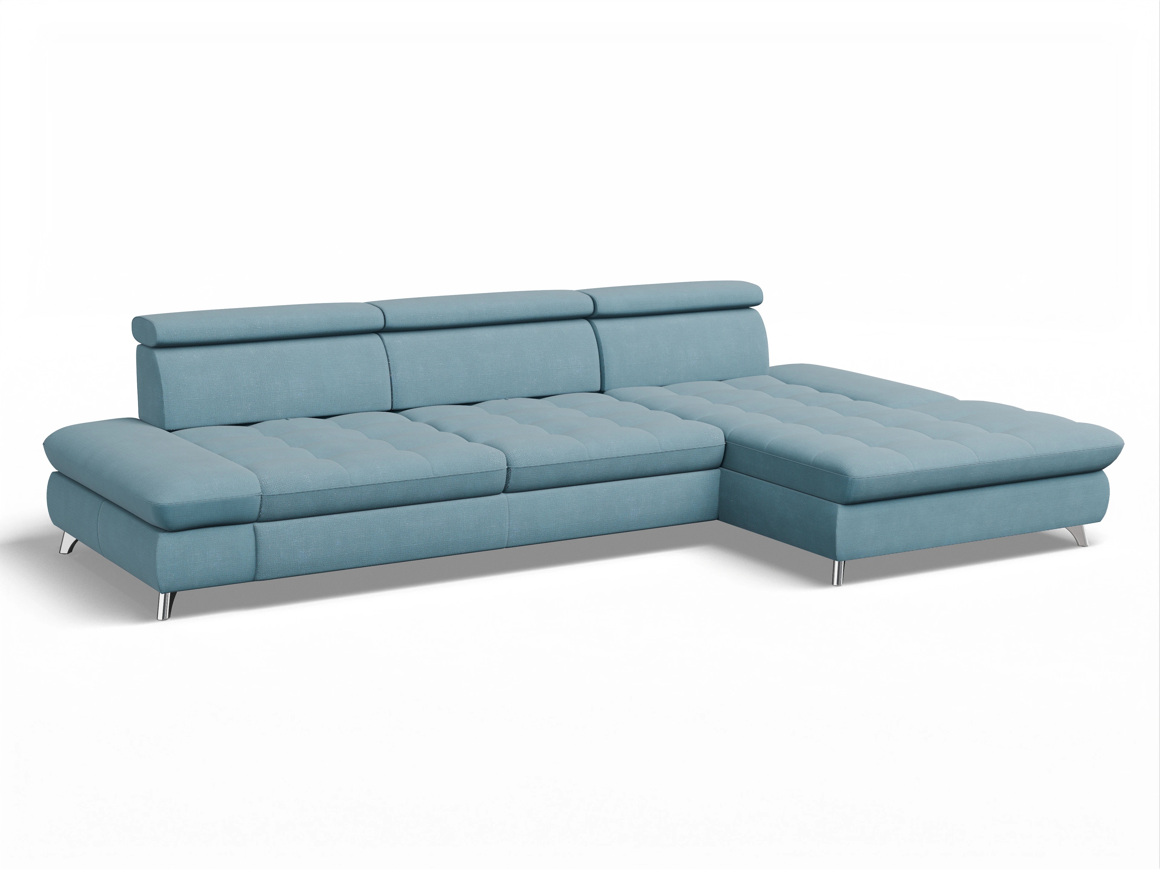 Ansicht des Produktes Memphis Stoff Ecksofa rechts Abschluss offen in Stoff Blau