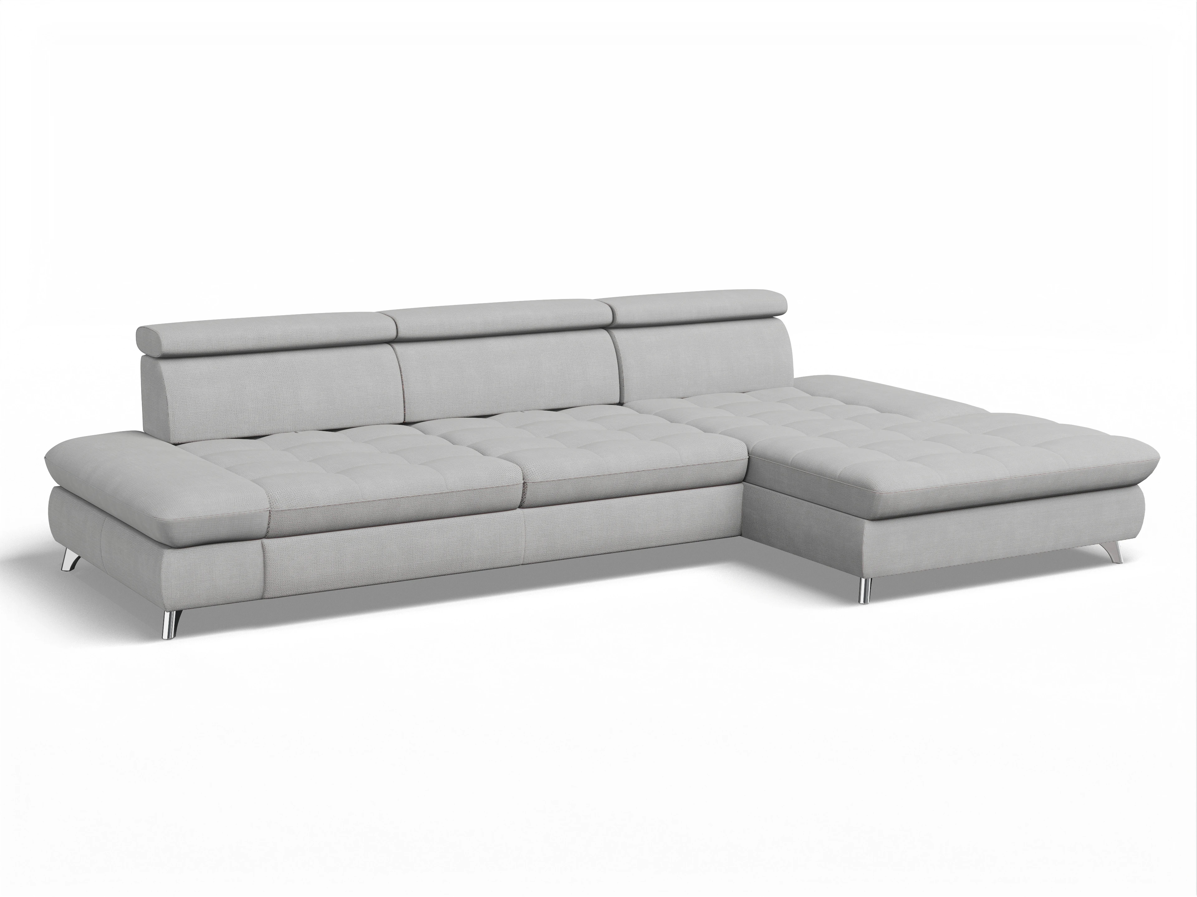 Ansicht des Produktes Memphis Stoff Ecksofa rechts Abschluss offen in Stoff Grau