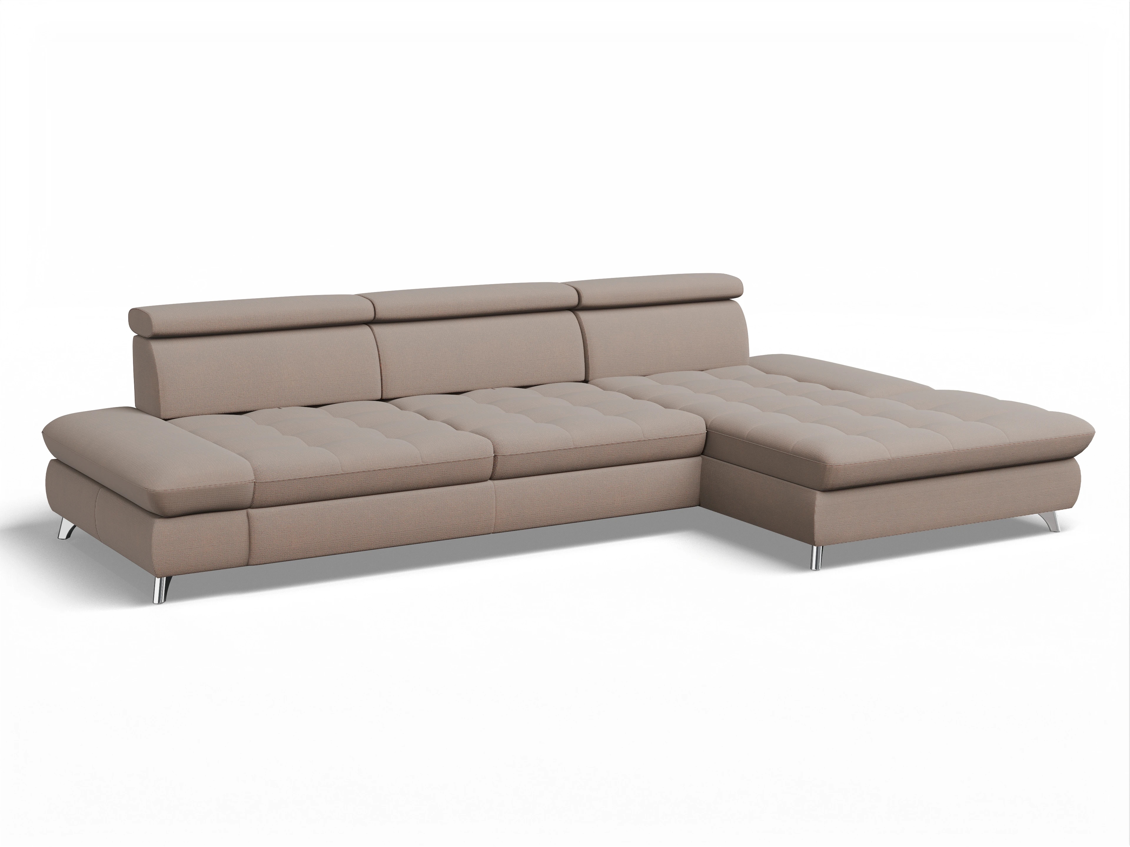 Ansicht des Produktes Memphis Stoff Ecksofa rechts Abschluss offen in Stoff Braun