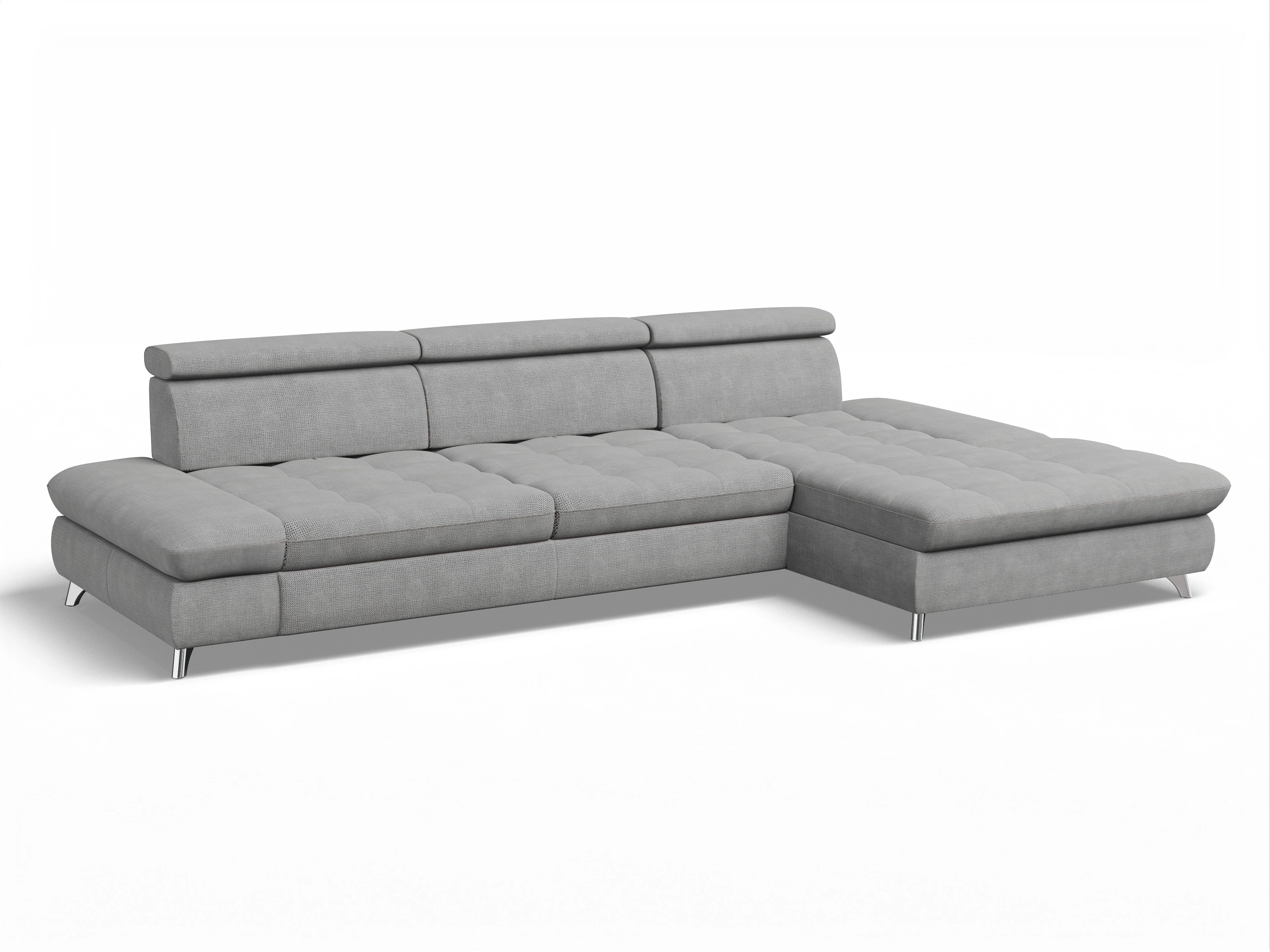Ansicht des Produktes Memphis Stoff Ecksofa rechts Abschluss offen in Stoff Grau