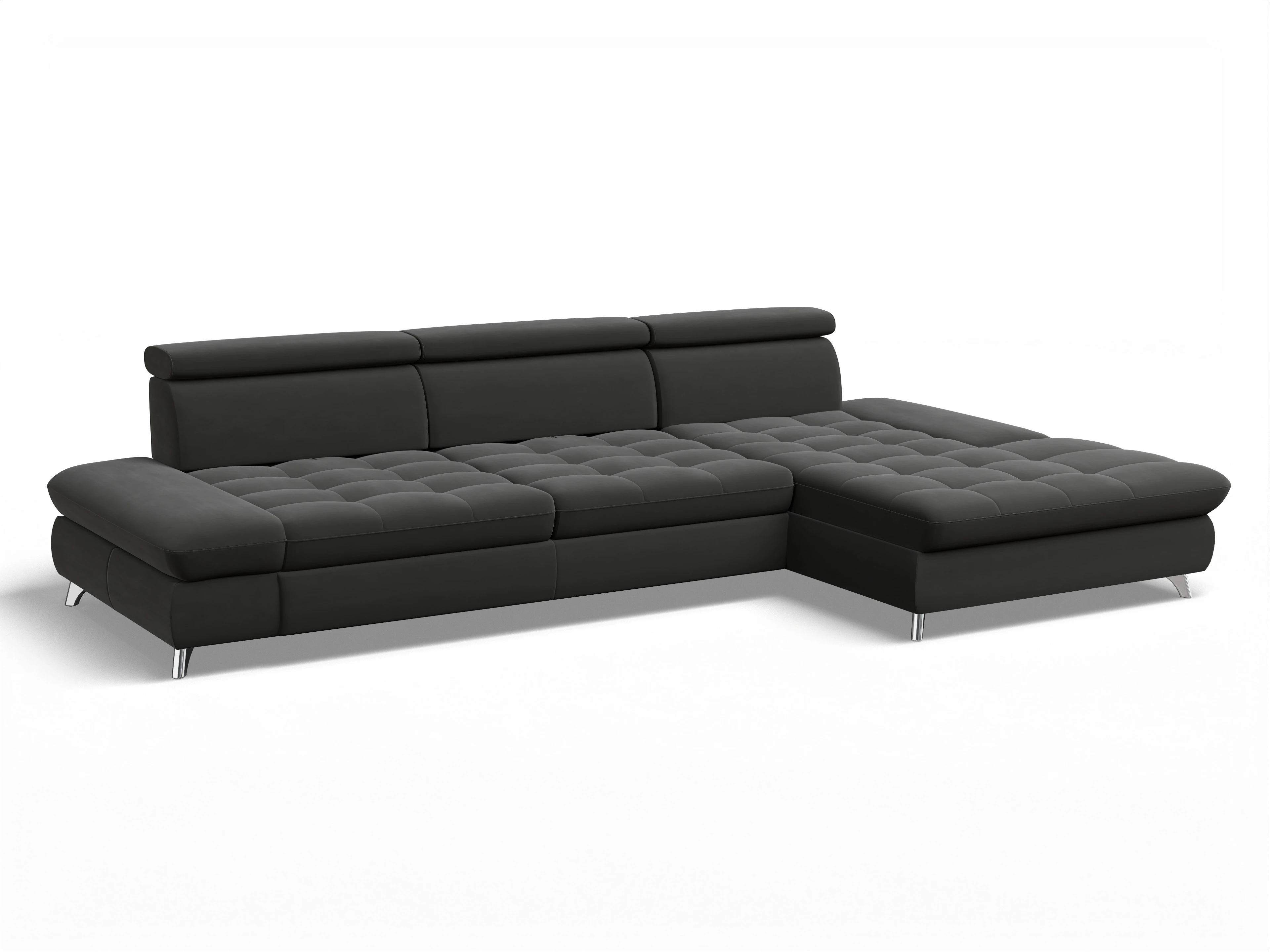 Ansicht des Produktes Memphis Stoff Ecksofa rechts Abschluss offen in Stoff Grau