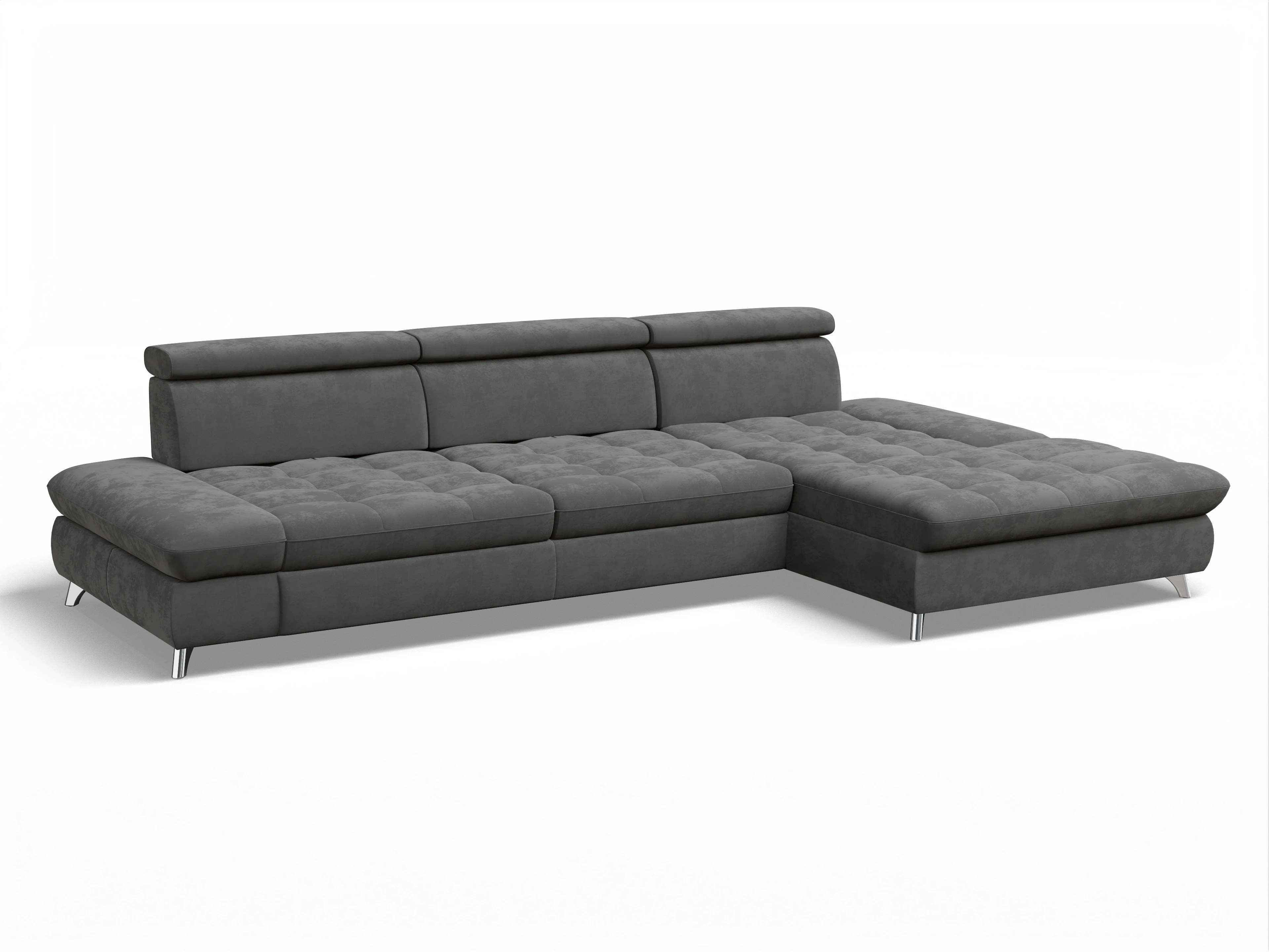 Ansicht des Produktes Memphis Stoff Ecksofa rechts Abschluss offen in Stoff Grau
