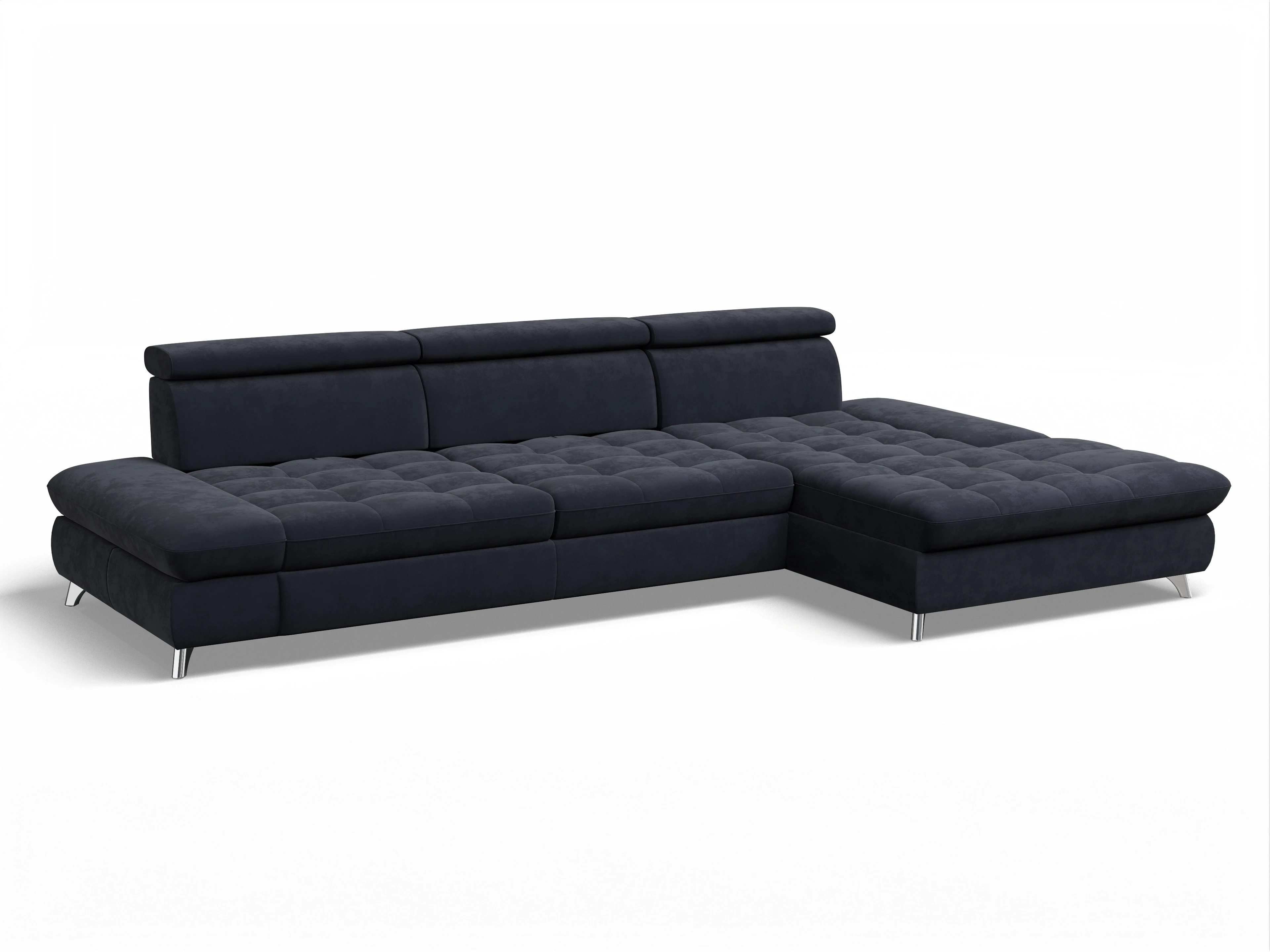 Ansicht des Produktes Memphis Stoff Ecksofa rechts Abschluss offen in Stoff Blau