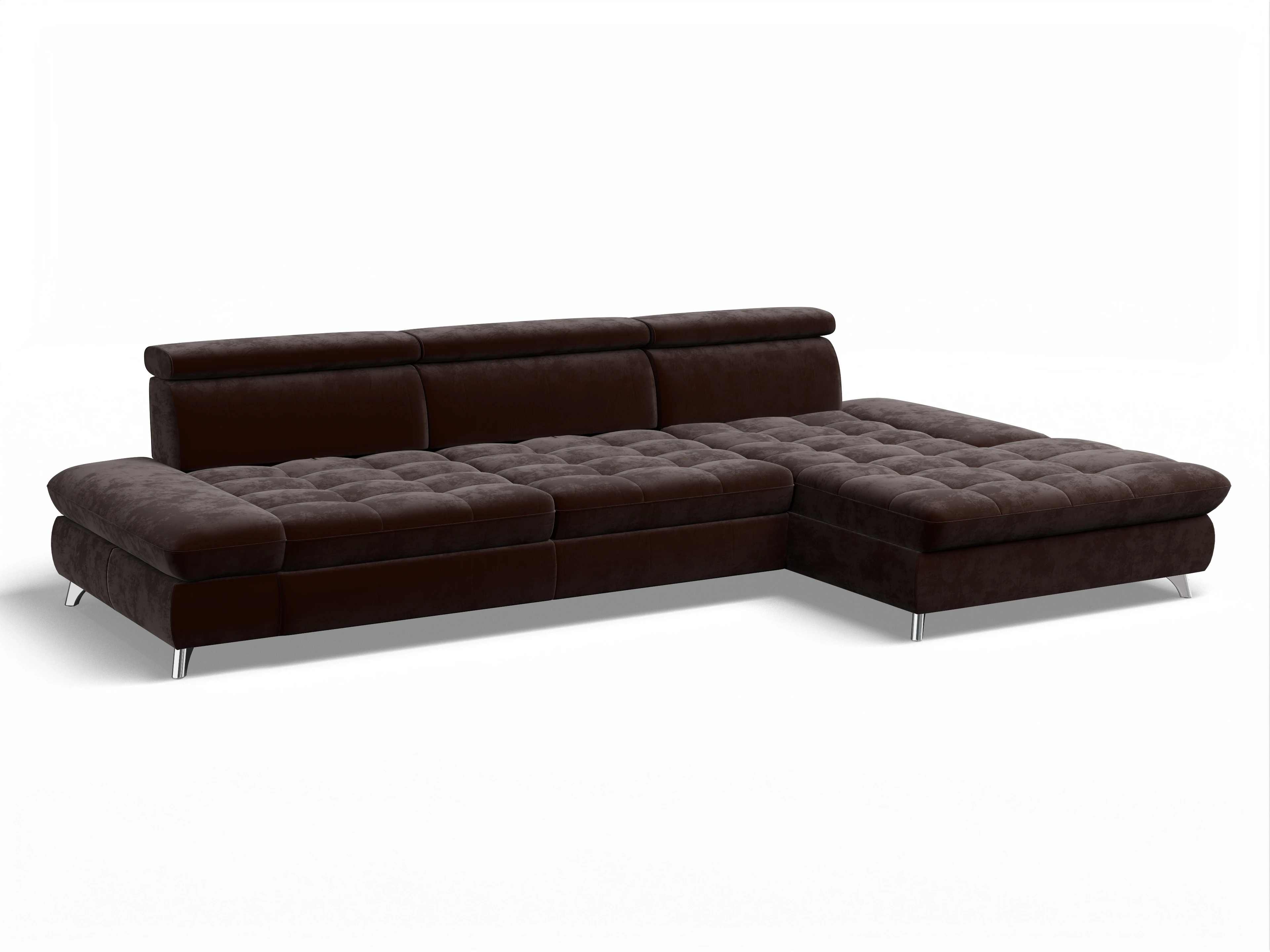 Ansicht des Produktes Memphis Stoff Ecksofa rechts Abschluss offen in Stoff Braun