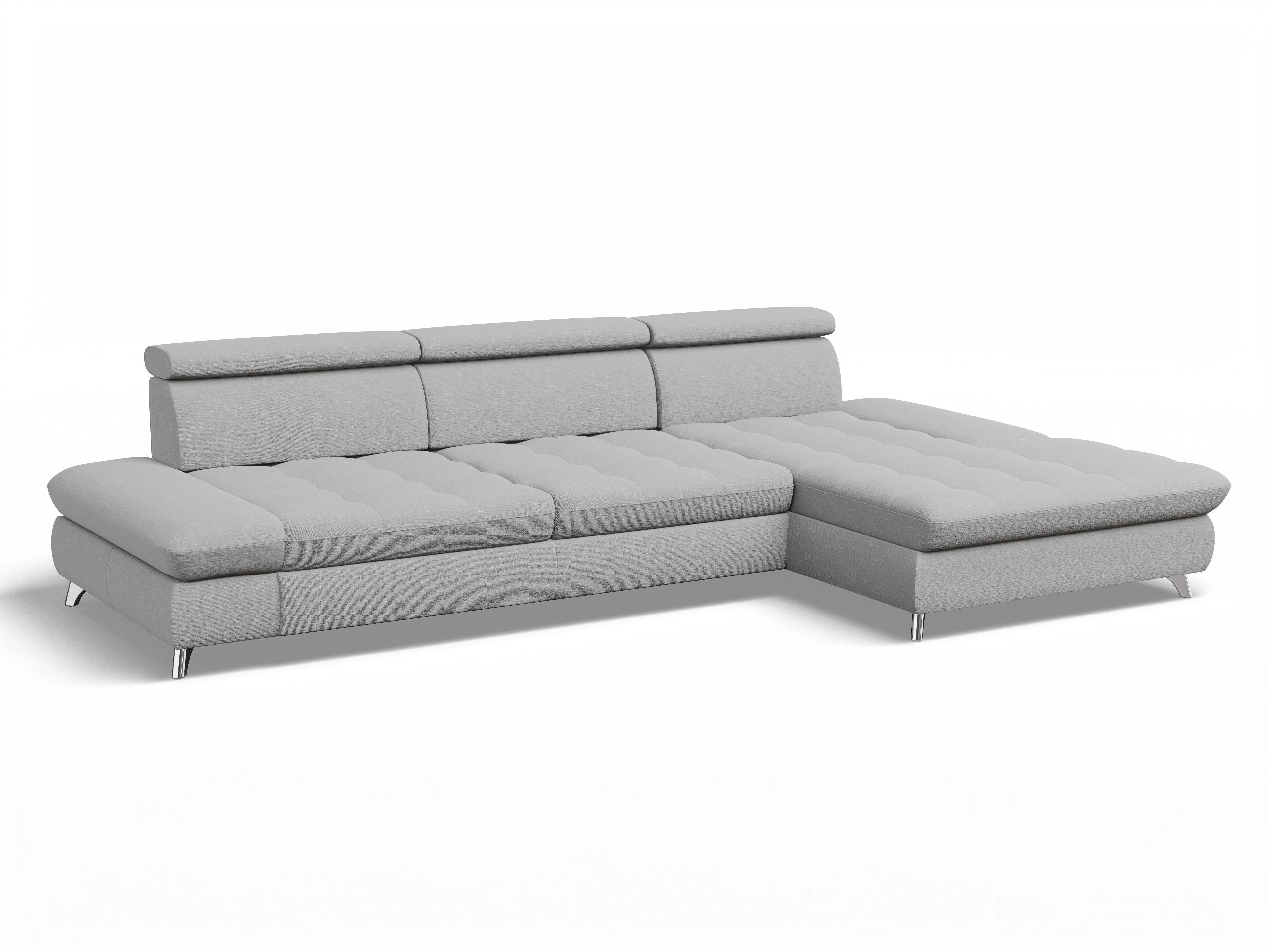 Ansicht des Produktes Memphis Stoff Ecksofa rechts Abschluss offen in Stoff Grau