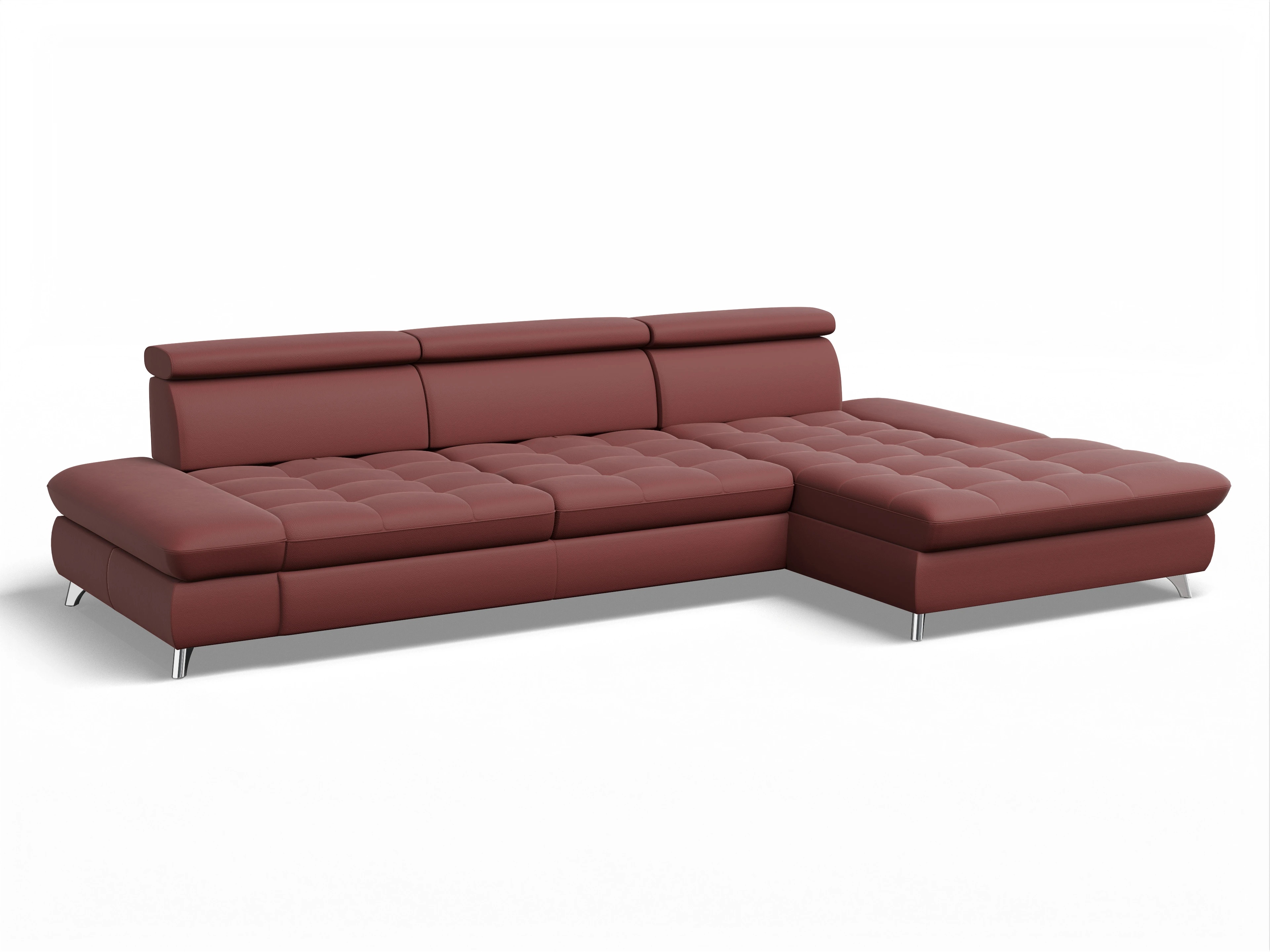 Ansicht des Produktes Memphis Stoff Ecksofa rechts Abschluss offen in Leder Rot