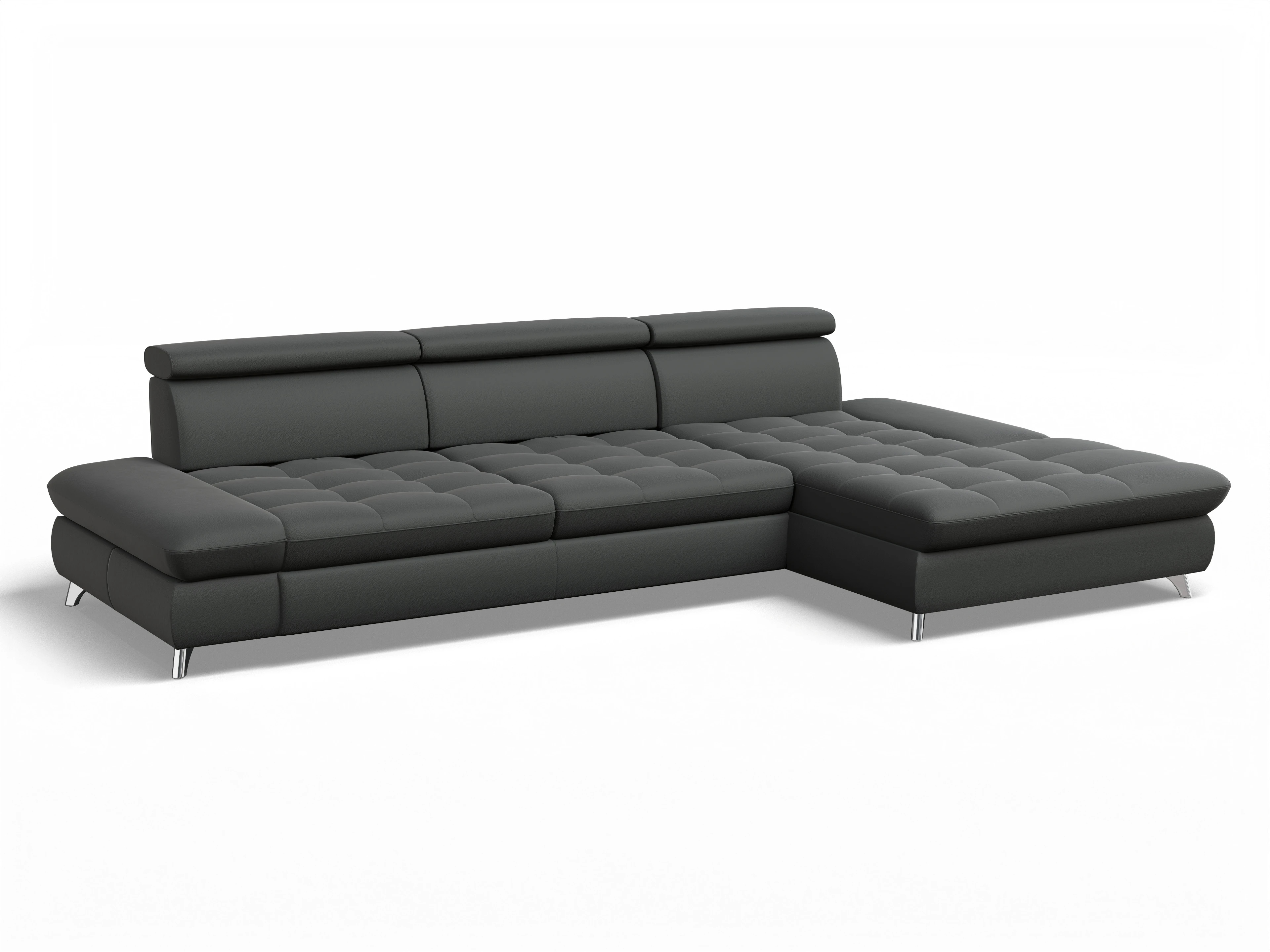 Ansicht des Produktes Memphis Stoff Ecksofa rechts Abschluss offen in Leder Grau