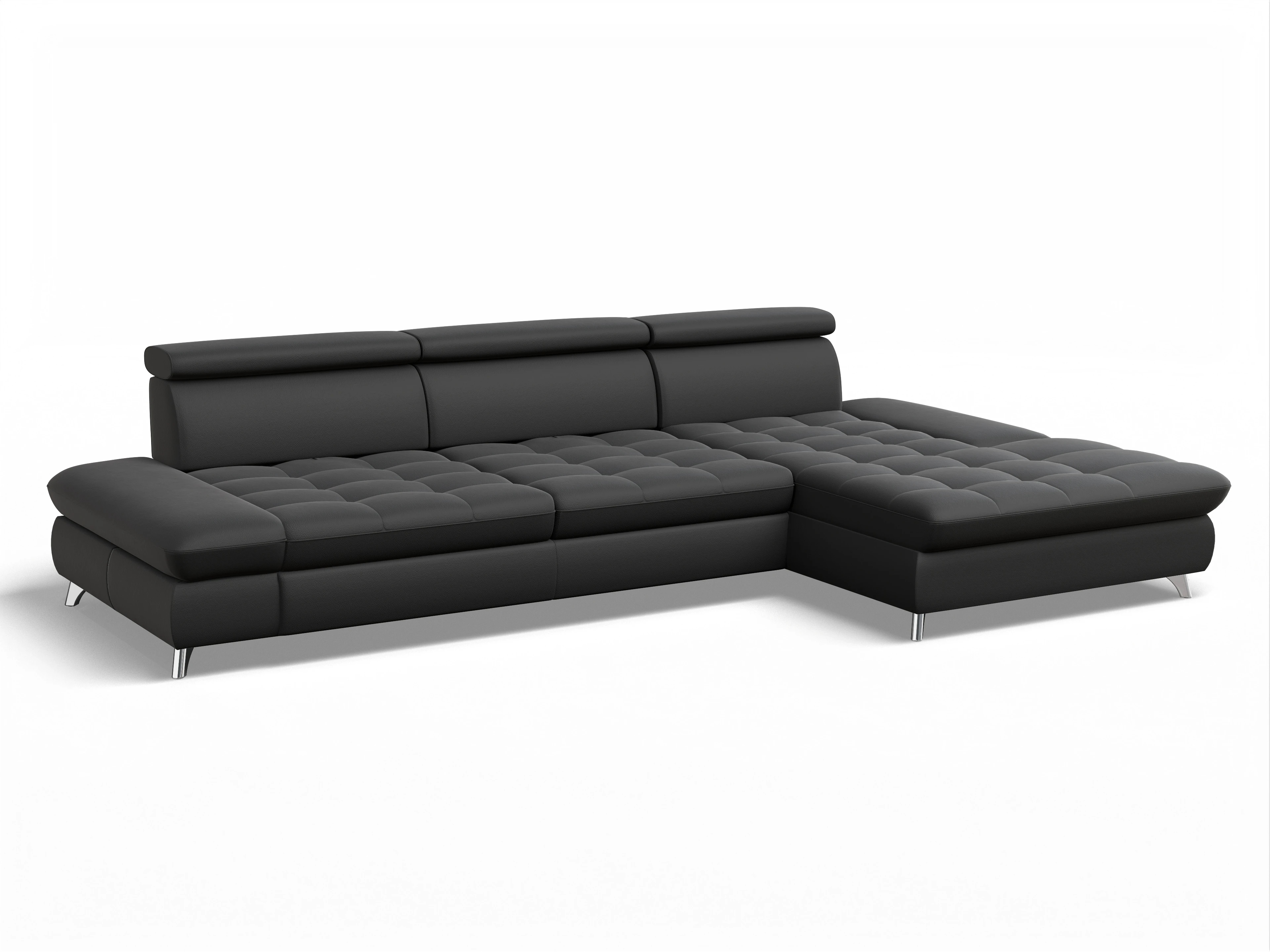 Ansicht des Produktes Memphis Stoff Ecksofa rechts Abschluss offen in Leder Schwarz