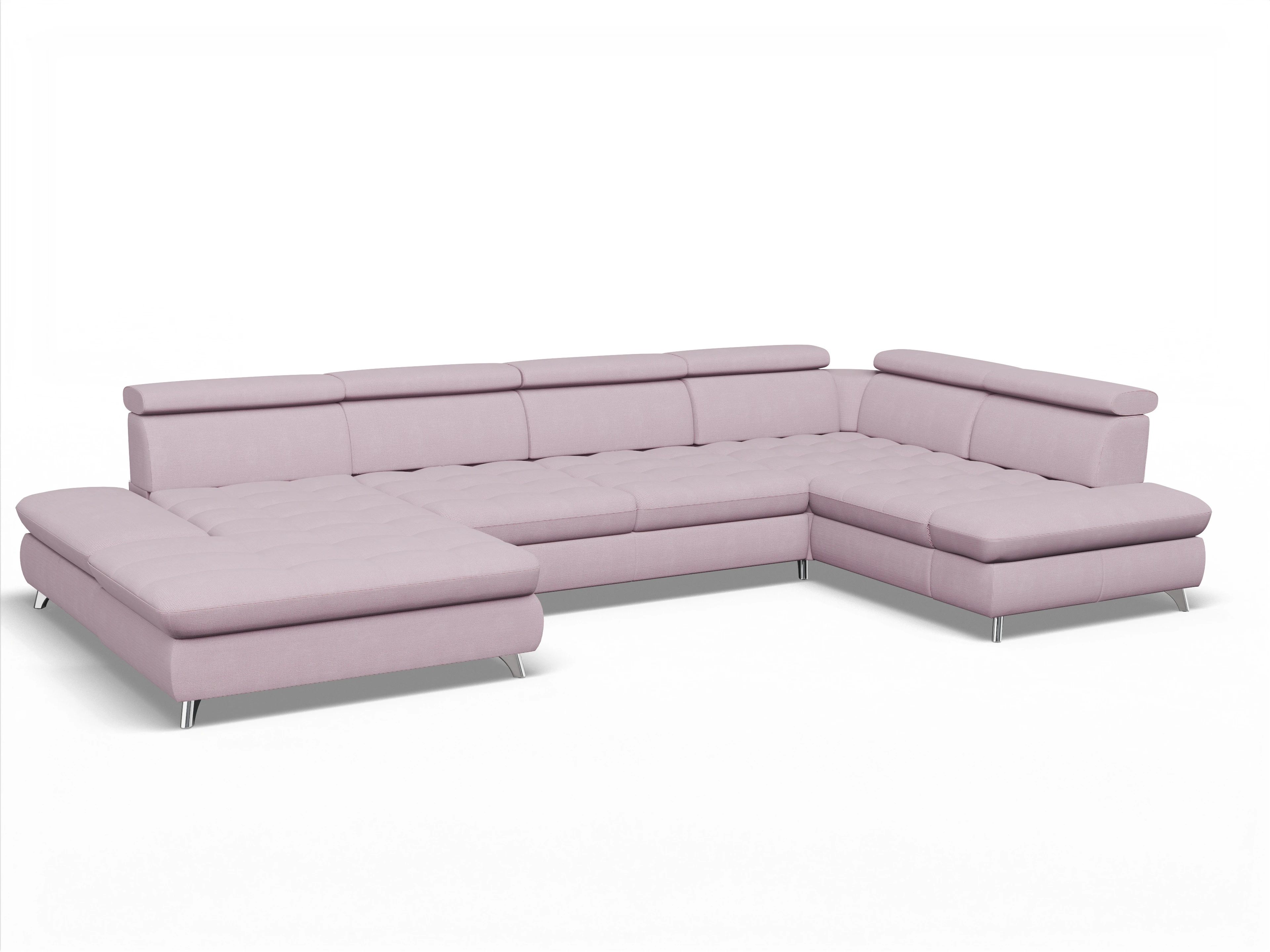 Ansicht des Produktes Memphis Stoff Wohnlandschaft Armlehne rechts Abschluss offen links in Stoff Rosa