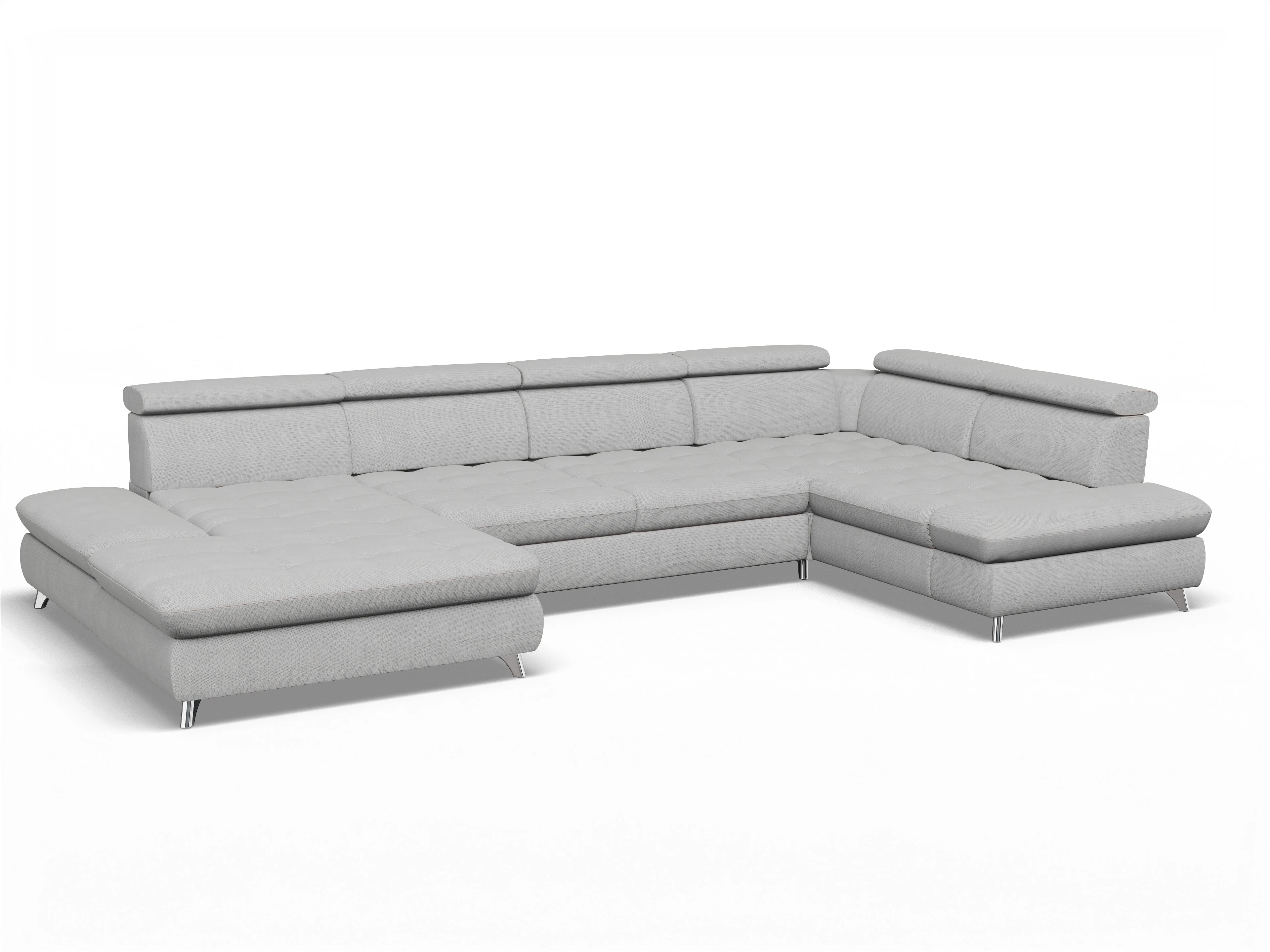 Ansicht des Produktes Memphis Stoff Wohnlandschaft Armlehne rechts Abschluss offen links in Stoff Grau