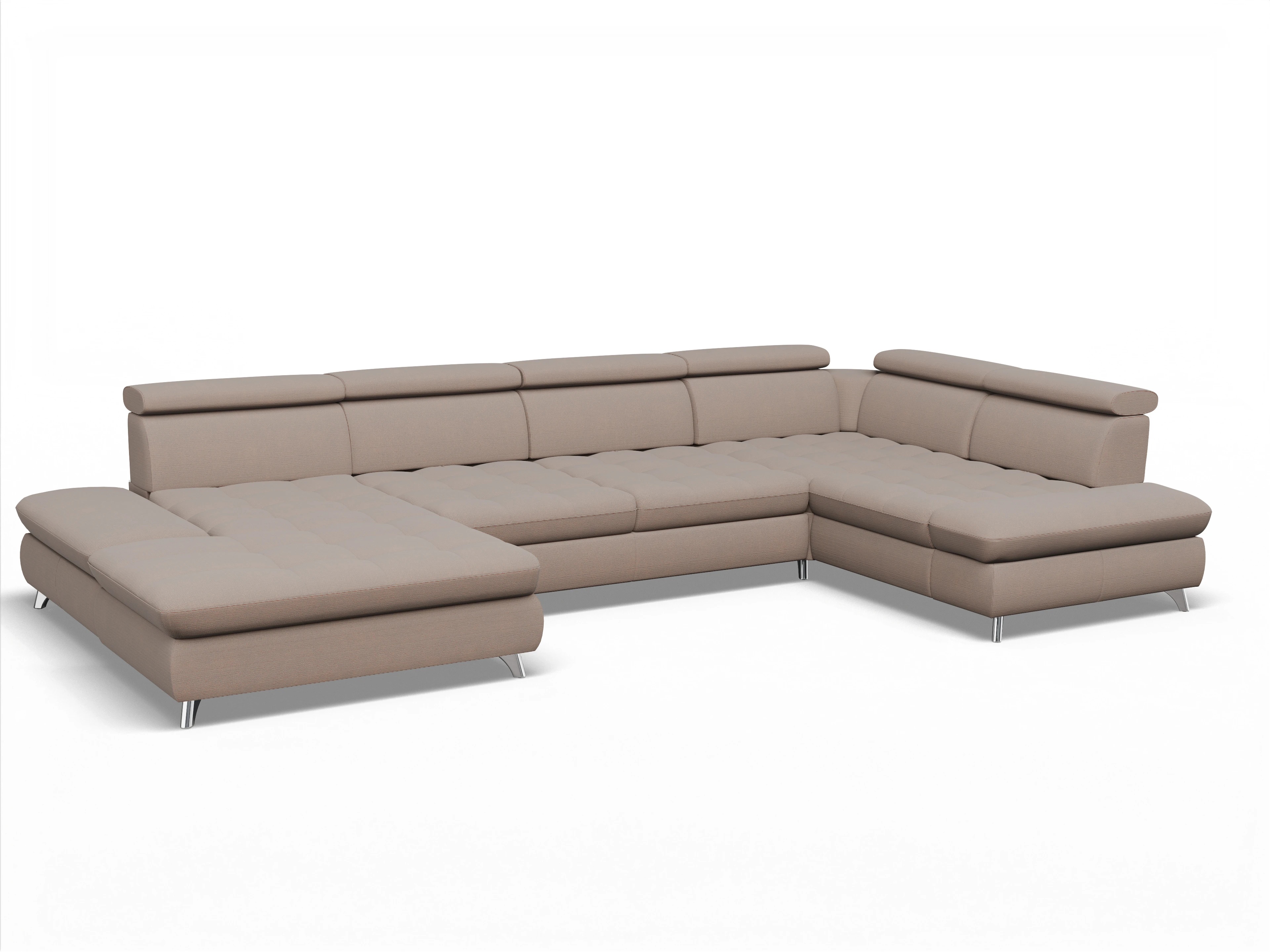 Ansicht des Produktes Memphis Stoff Wohnlandschaft Armlehne rechts Abschluss offen links in Stoff Braun