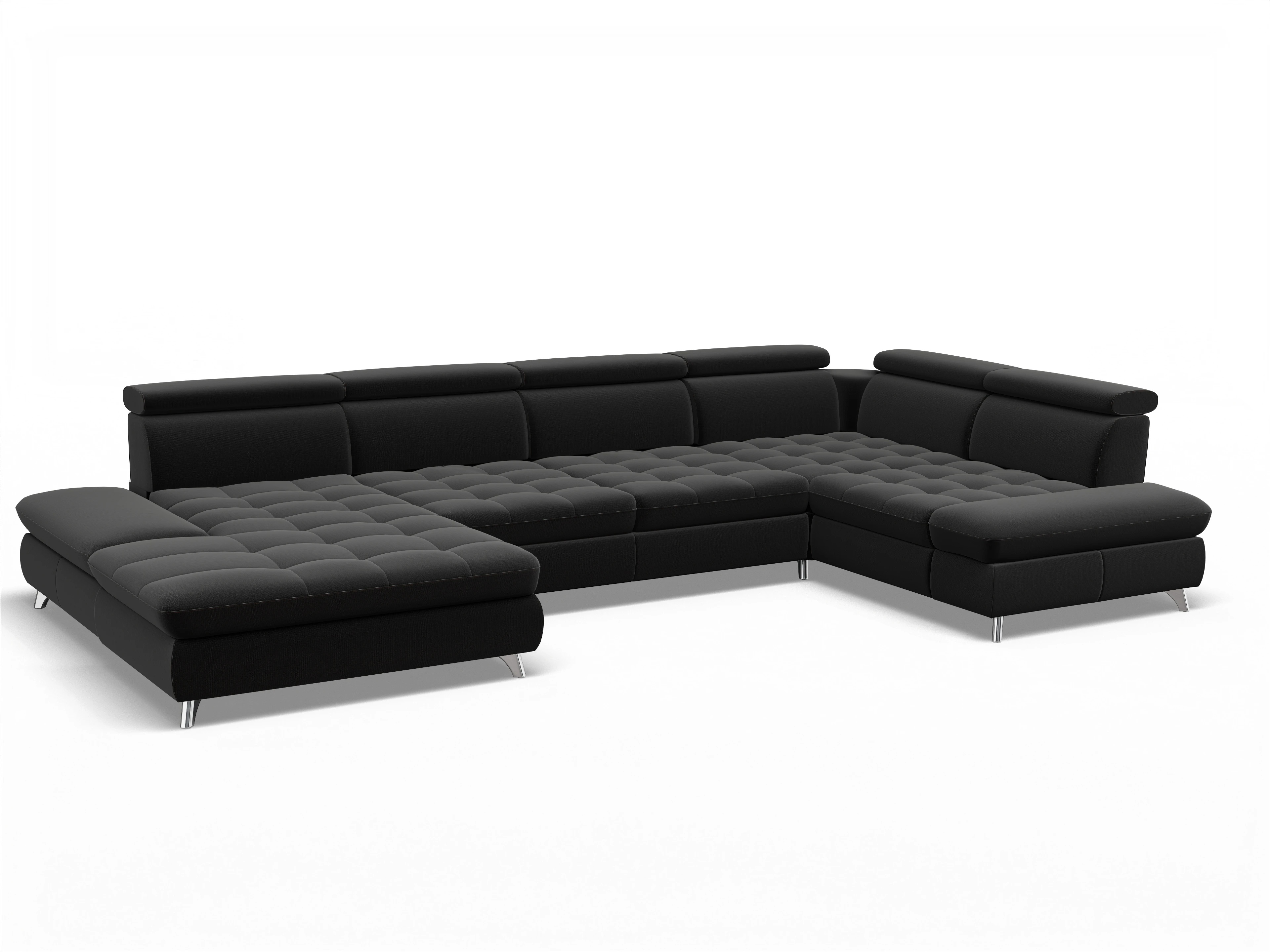 Ansicht des Produktes Memphis Stoff Wohnlandschaft Armlehne rechts Abschluss offen links in Stoff Schwarz