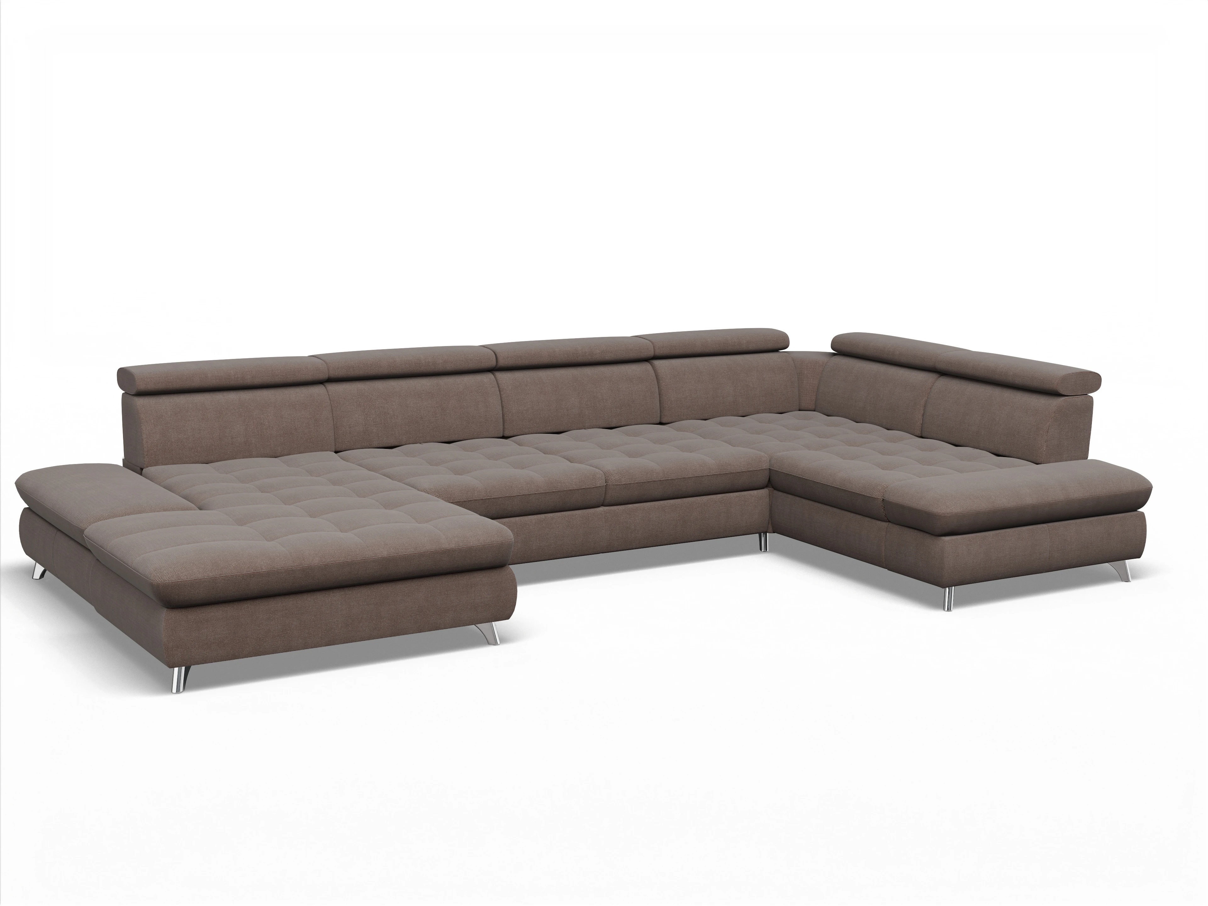 Ansicht des Produktes Memphis Stoff Wohnlandschaft Armlehne rechts Abschluss offen links in Stoff Grau