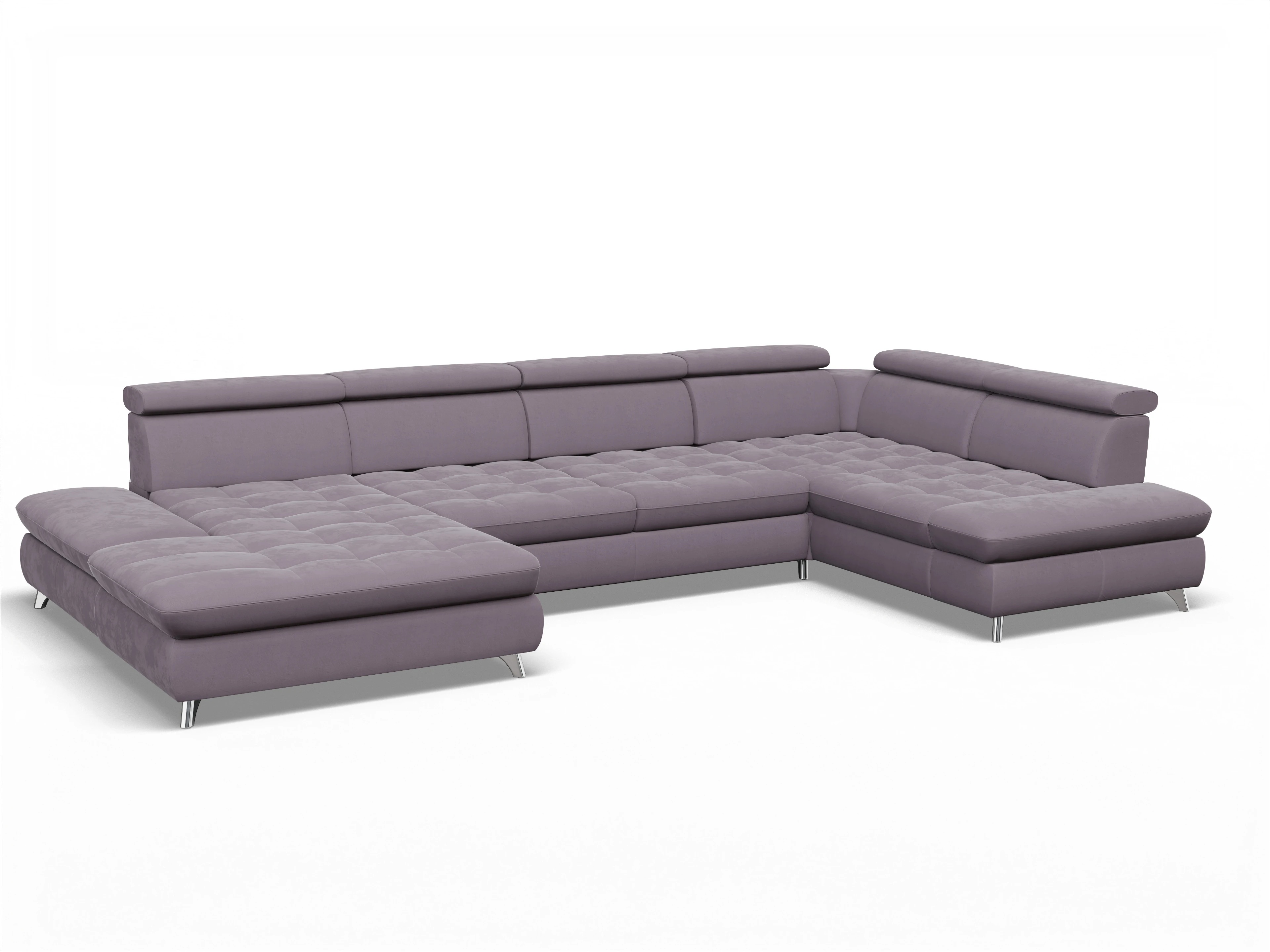 Ansicht des Produktes Memphis Stoff Wohnlandschaft Armlehne rechts Abschluss offen links in Stoff Lila