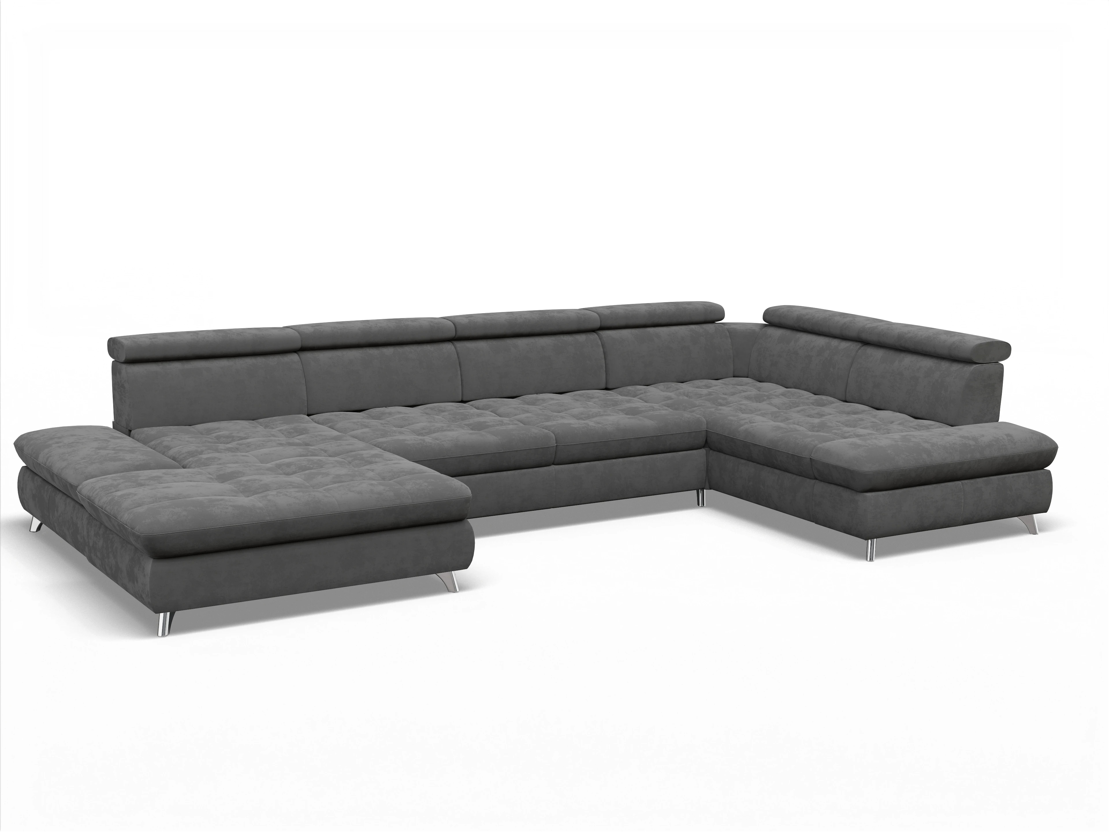 Ansicht des Produktes Memphis Stoff Wohnlandschaft Armlehne rechts Abschluss offen links in Stoff Grau