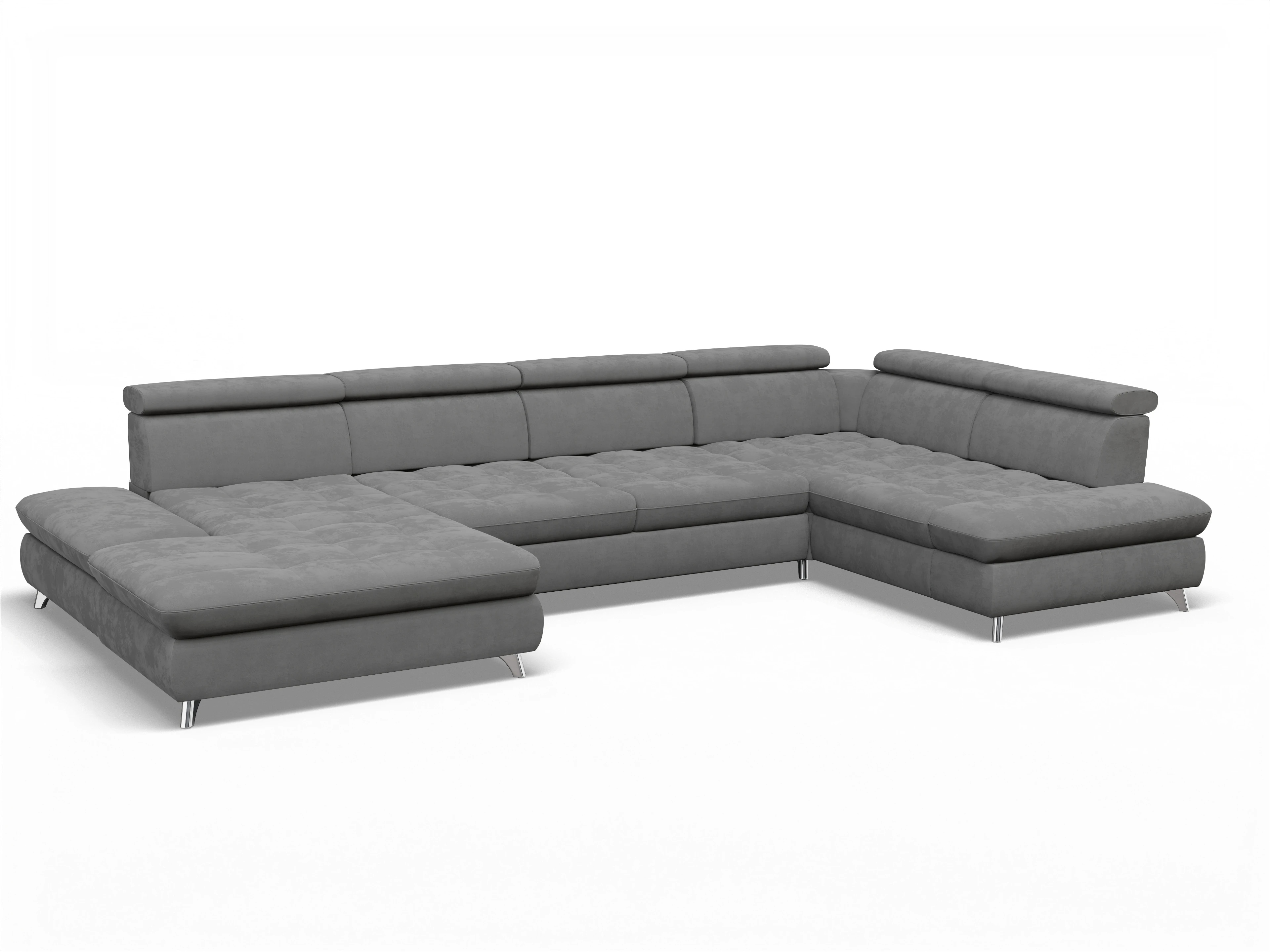 Ansicht des Produktes Memphis Stoff Wohnlandschaft Armlehne rechts Abschluss offen links in Stoff Grau