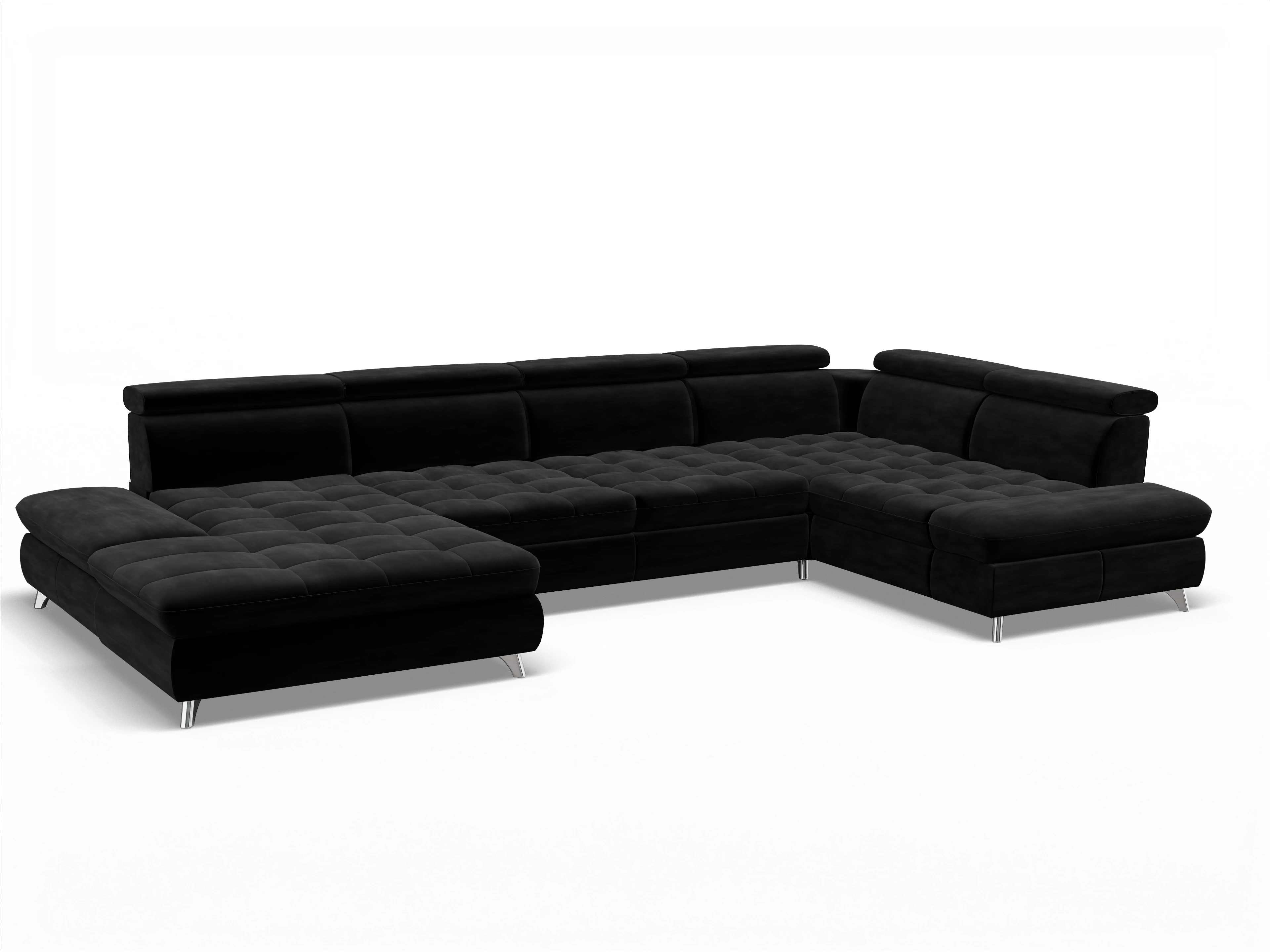Ansicht des Produktes Memphis Stoff Wohnlandschaft Armlehne rechts Abschluss offen links in Stoff Schwarz