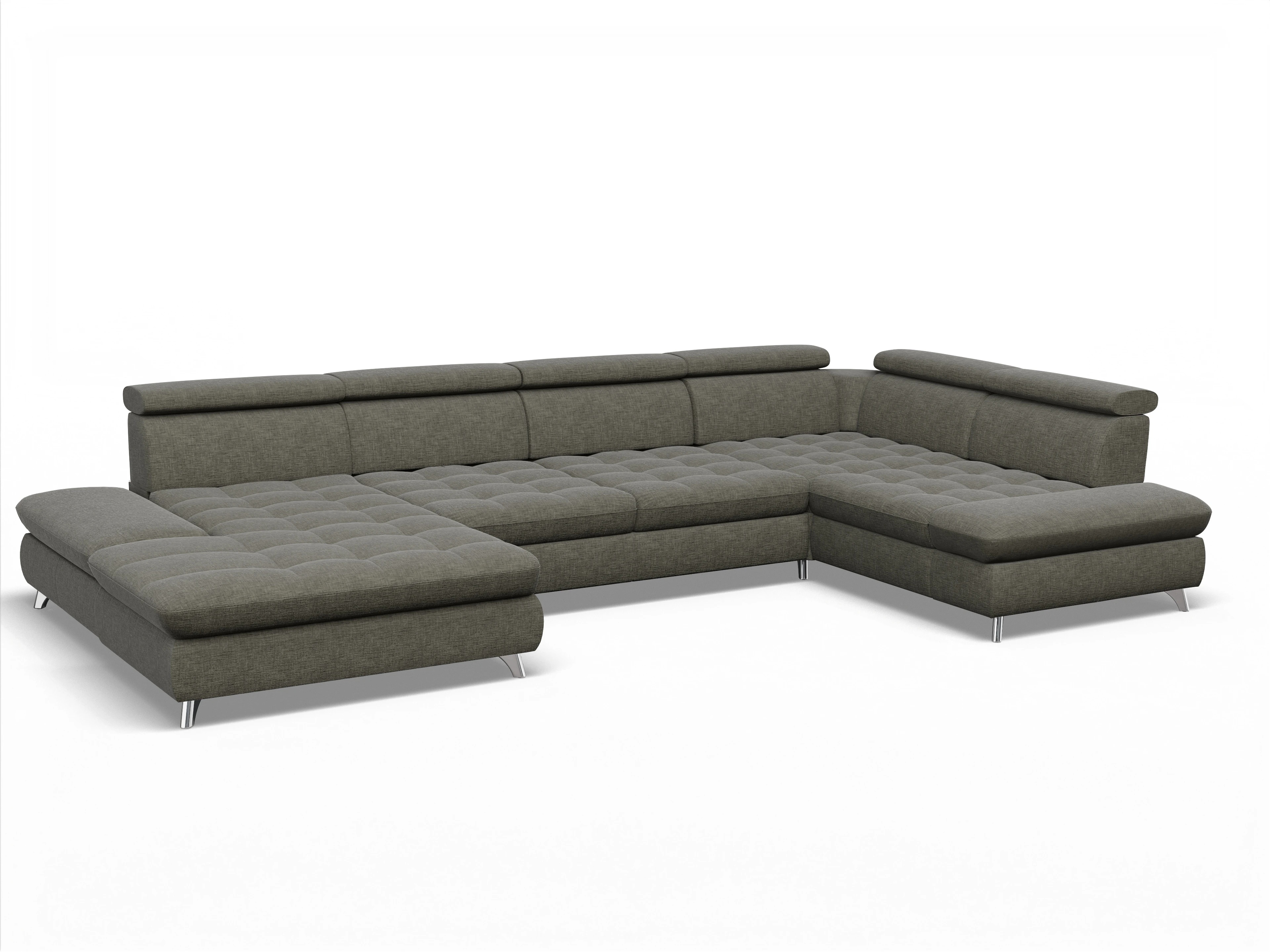 Ansicht des Produktes Memphis Stoff Wohnlandschaft Armlehne rechts Abschluss offen links in Stoff Braun