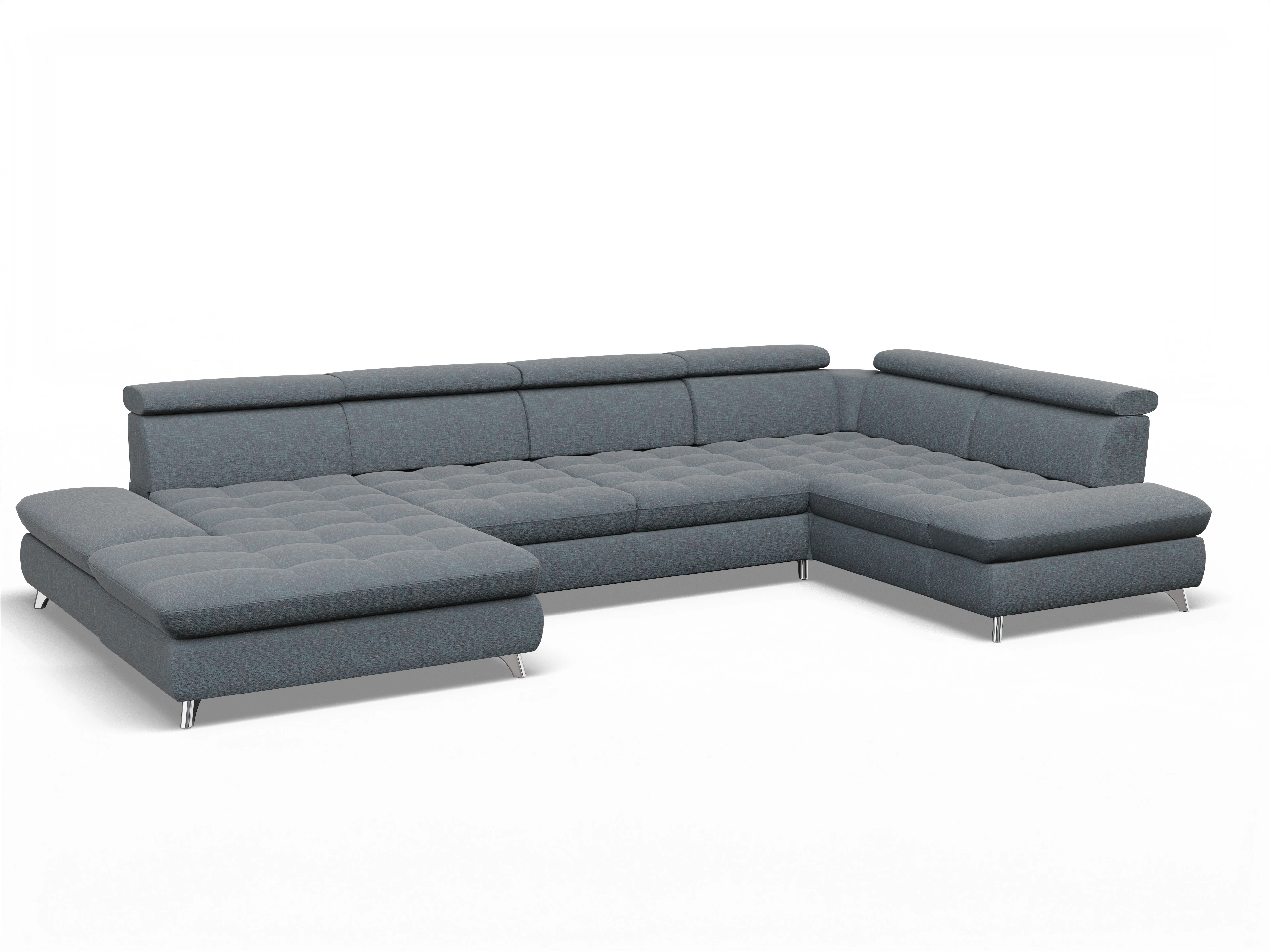 Ansicht des Produktes Memphis Stoff Wohnlandschaft Armlehne rechts Abschluss offen links in Stoff Grau