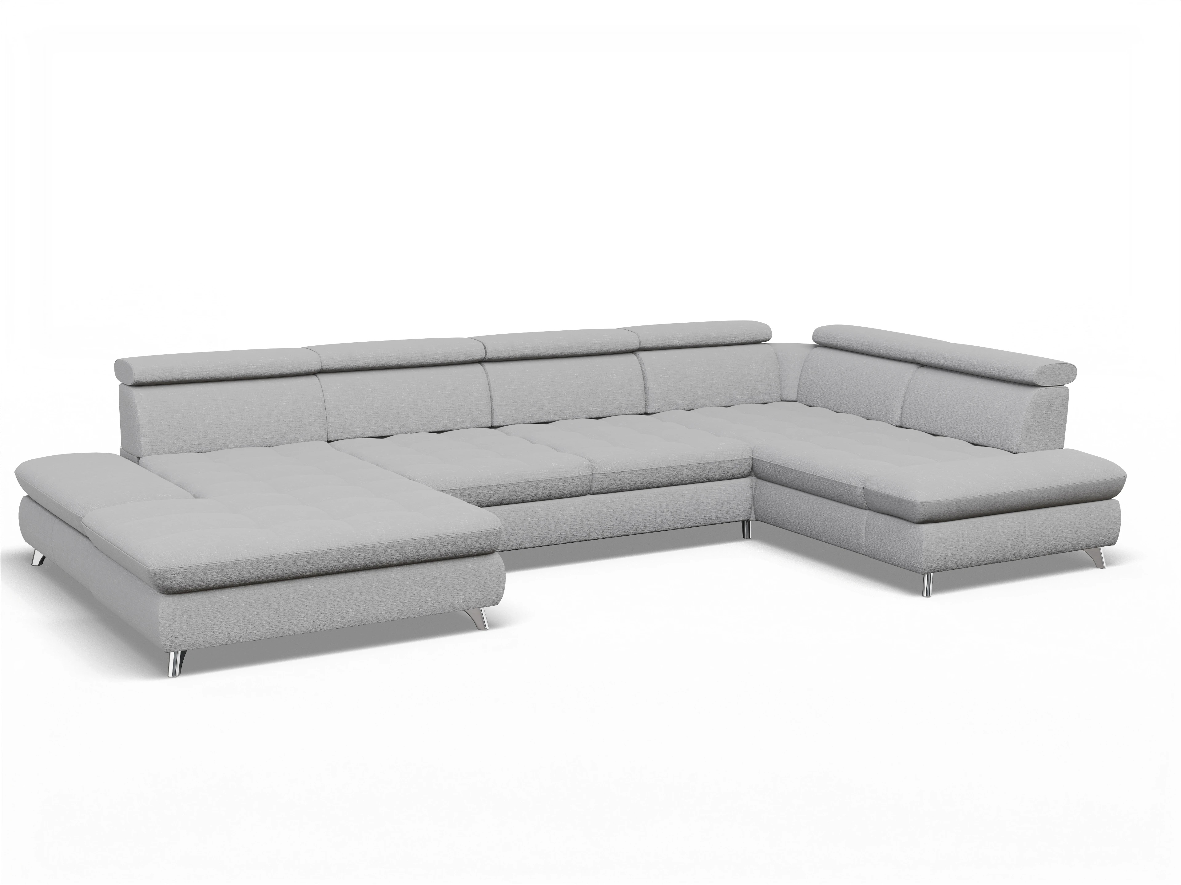 Ansicht des Produktes Memphis Stoff Wohnlandschaft Armlehne rechts Abschluss offen links in Stoff Grau