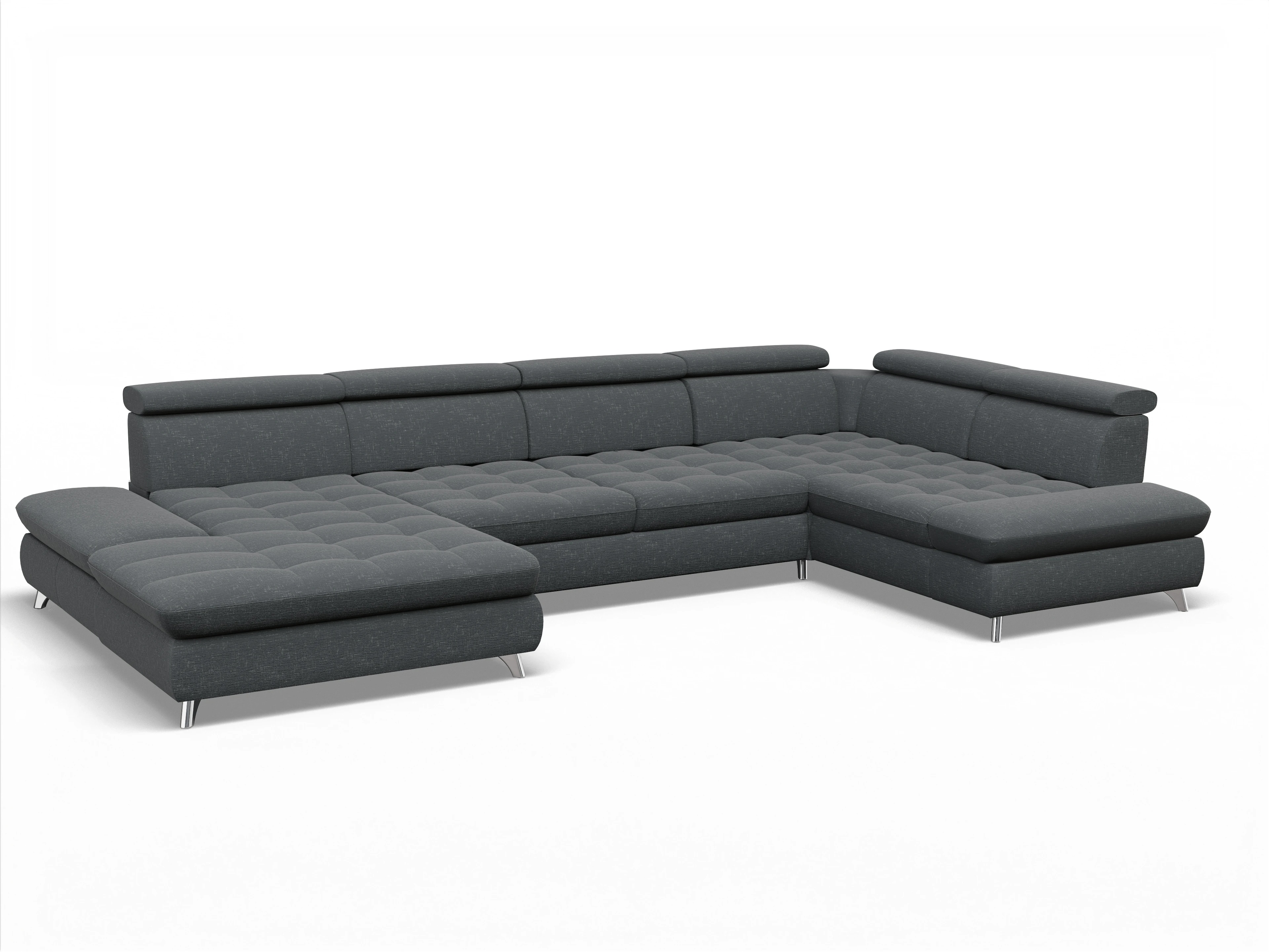 Ansicht des Produktes Memphis Stoff Wohnlandschaft Armlehne rechts Abschluss offen links in Stoff Grau