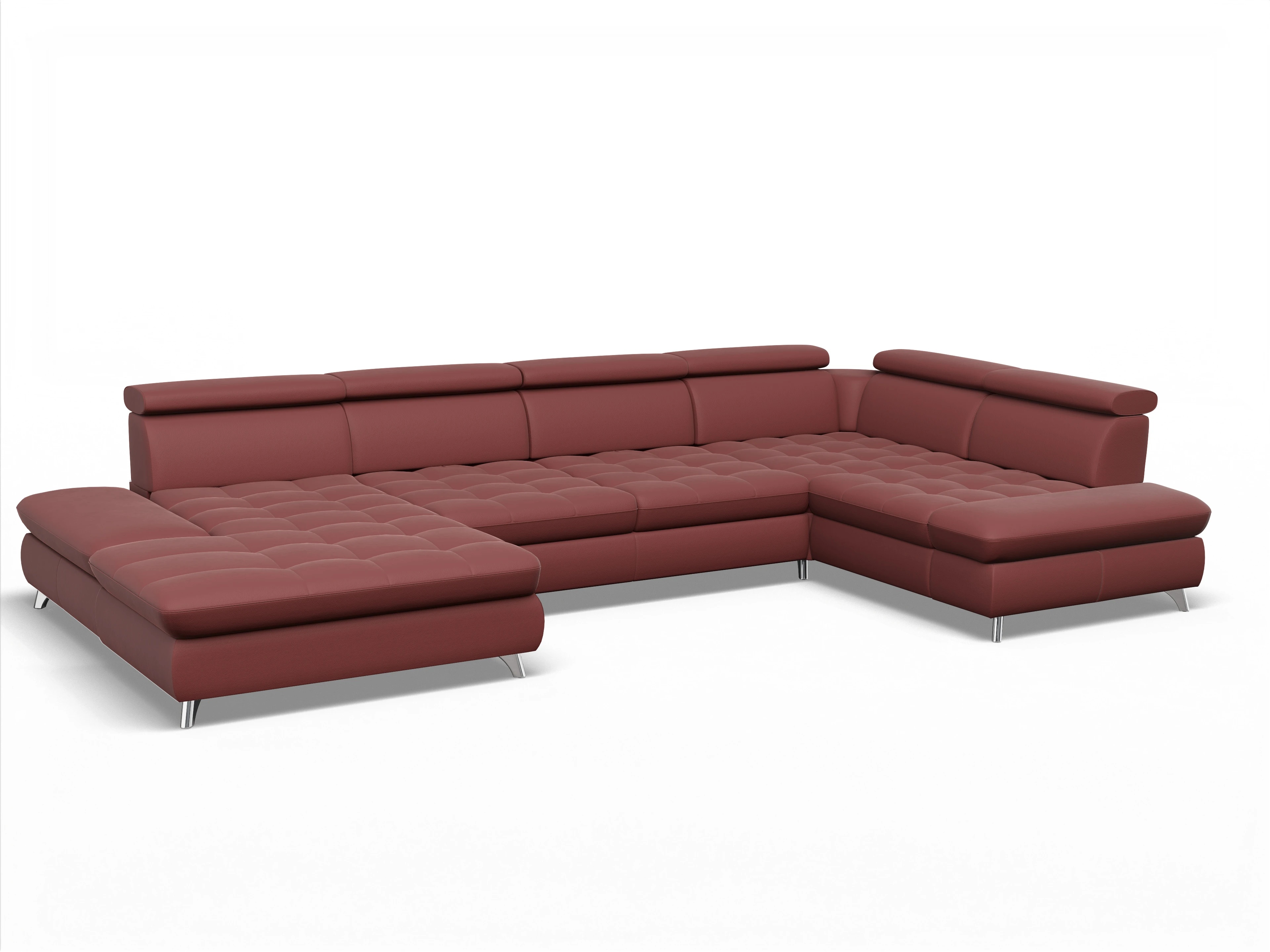 Ansicht des Produktes Memphis Stoff Wohnlandschaft Armlehne rechts Abschluss offen links in Leder Rot